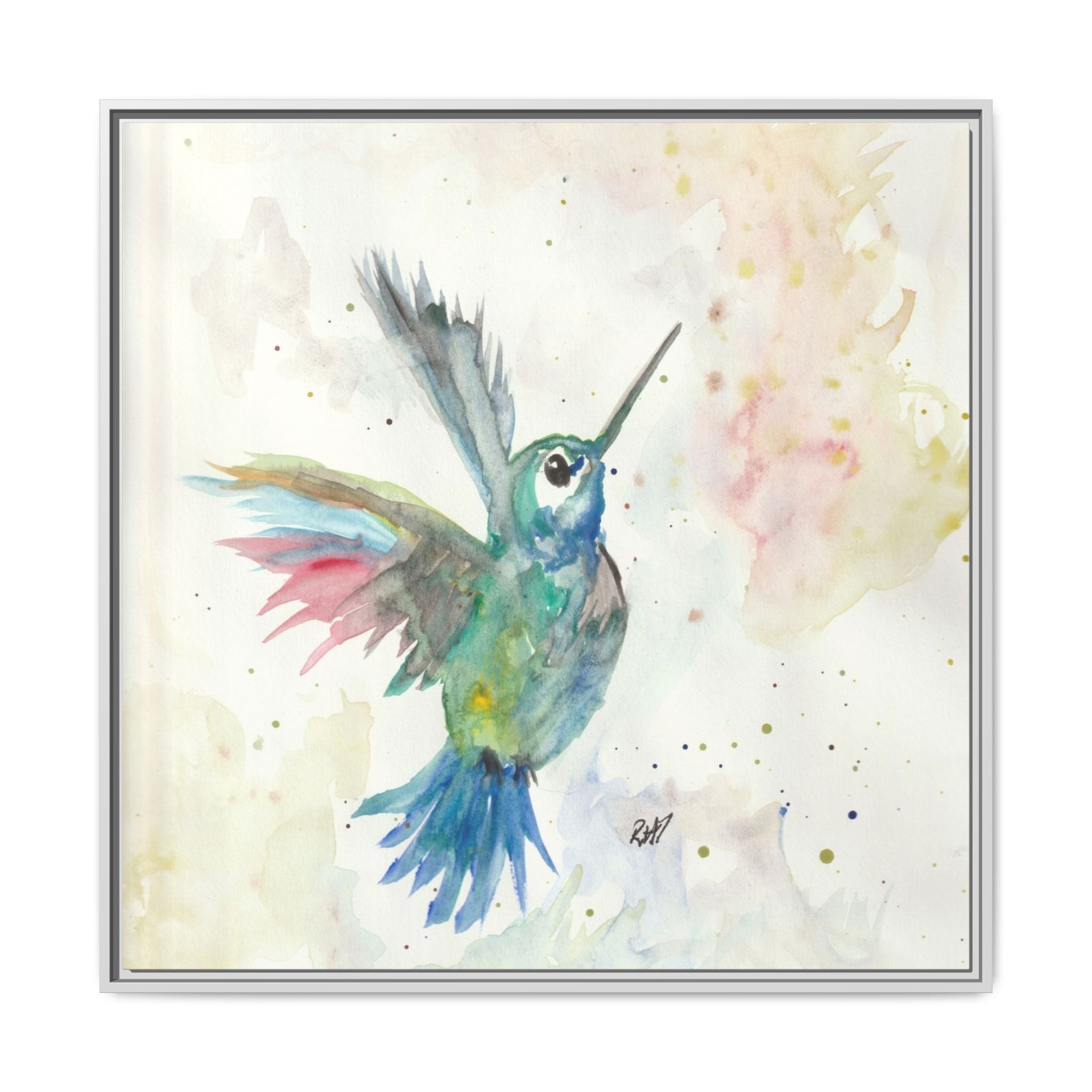 Higher Hummingbird Watercolor Framed Canvas Print of Original — Multicolor Matte Wall Art