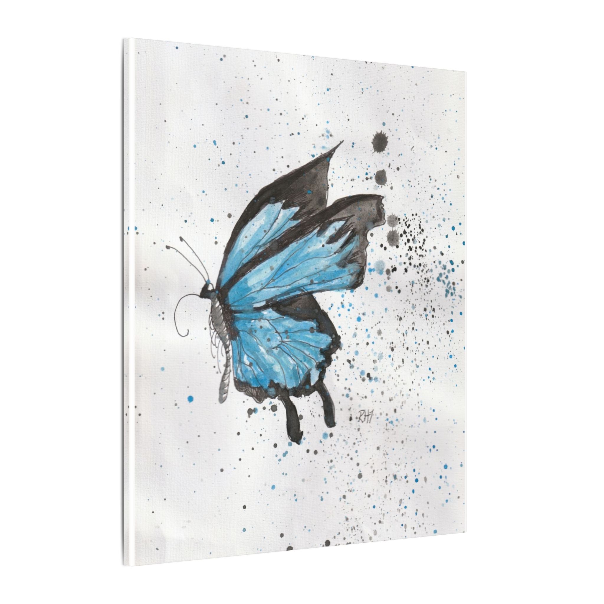 Blue Watercolor Butterfly Canvas Print — Stretched Matte Wall Art