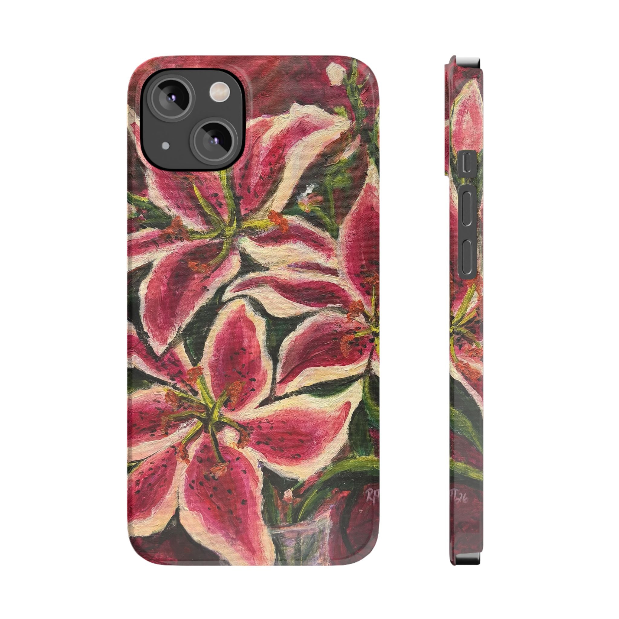 Slim Phone Case — Hand-Painted Pink Lily Floral Design