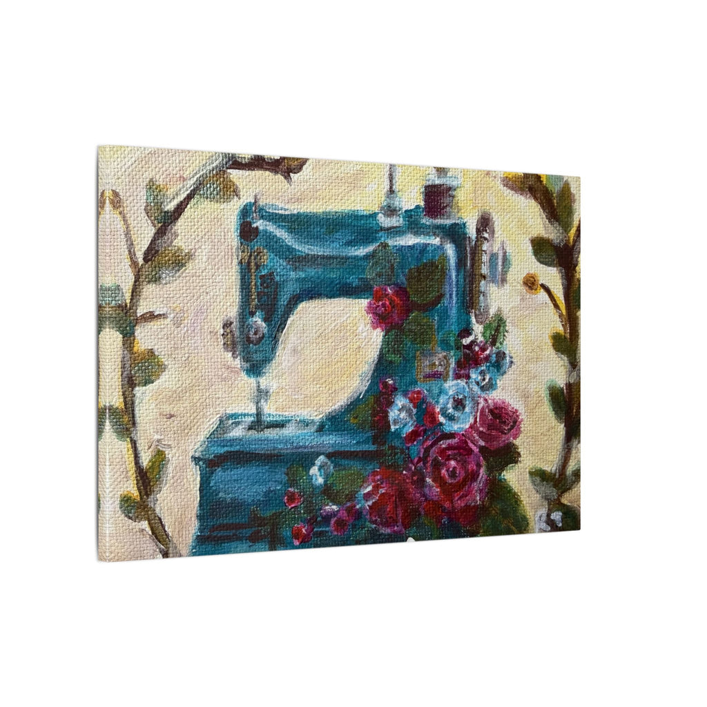 Vintage Sewing Machine Floral Canvas Print of Original - Grandma's Sewing Machine