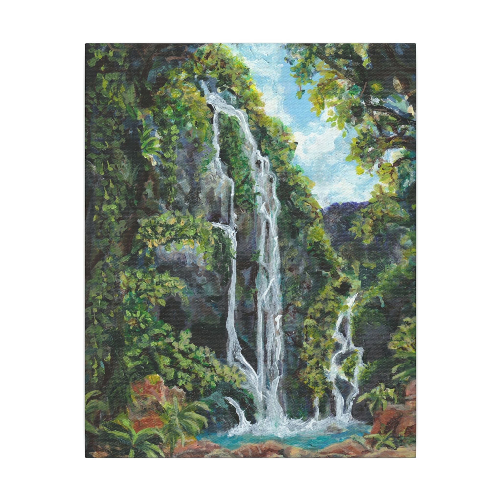 Hidden Falls Canvas Wall Art — Tropical Forest Matte Stretched Print of Original
