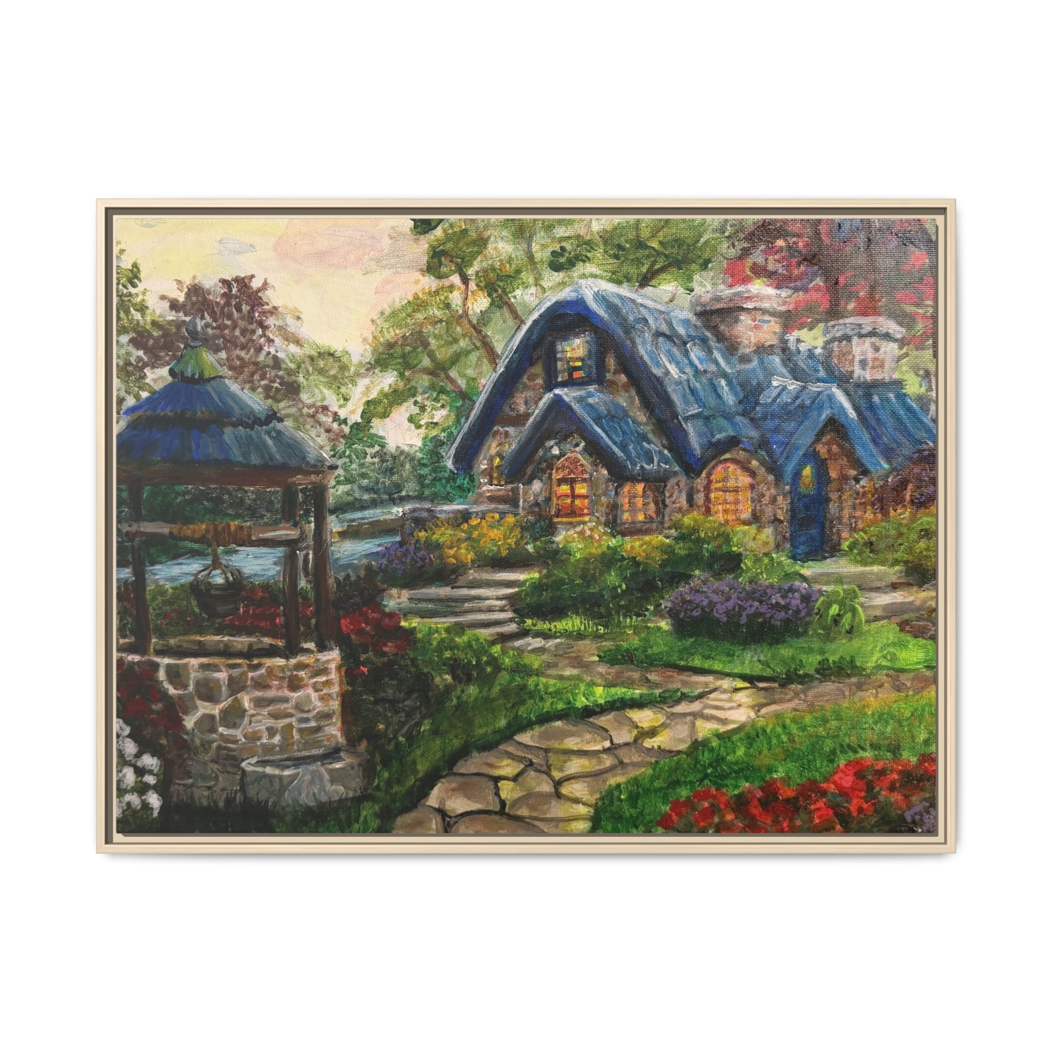Framed Matte Canvas Cottage Well - Print of Original— Cozy Garden Pathway Print
