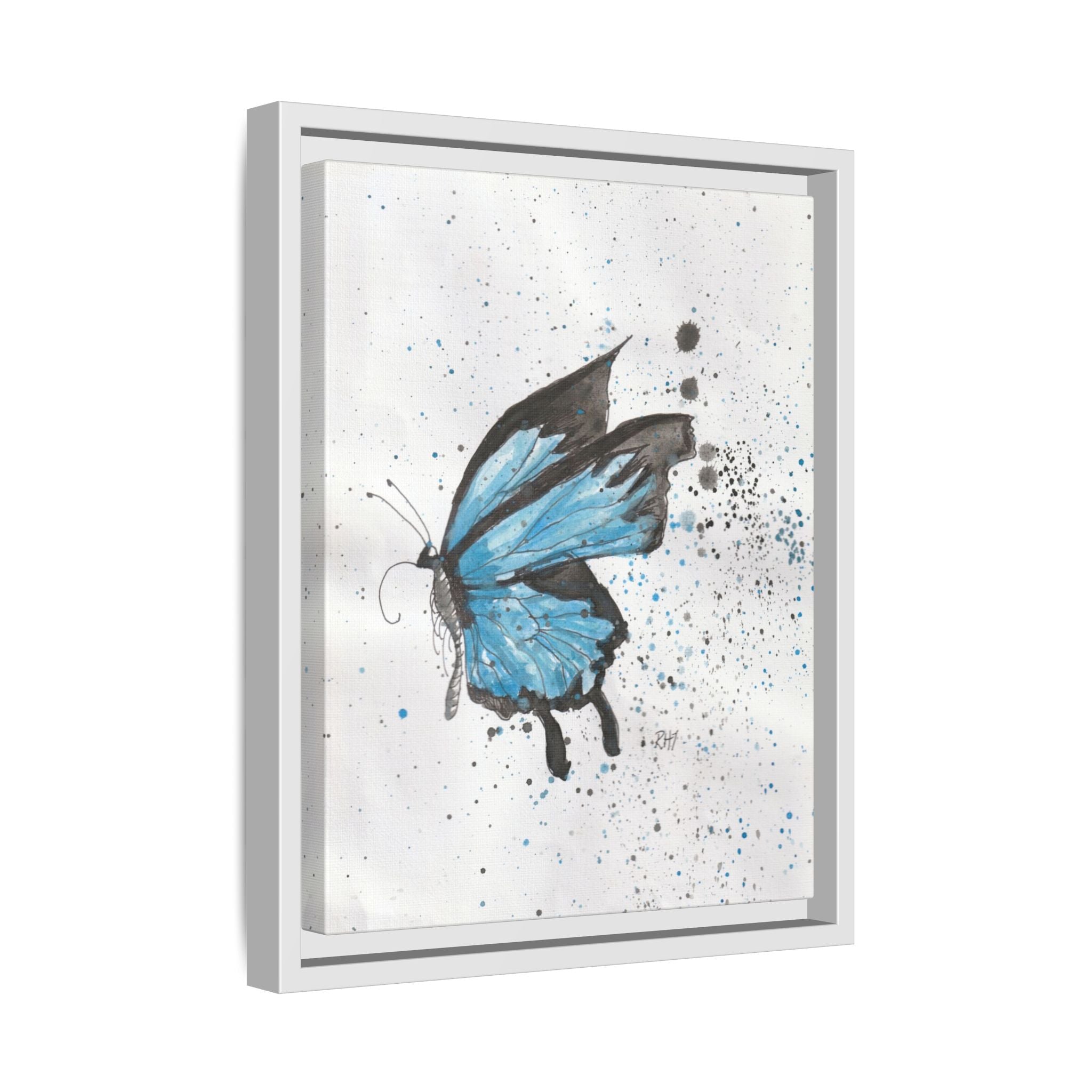 Blue Watercolor Butterfly Matte Canvas Print (Framed)