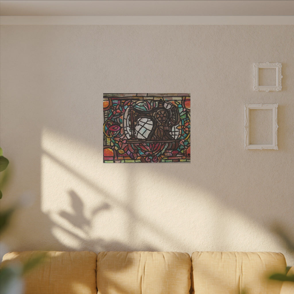 Vintage Sewing Machine Stained-Glass Matte Canvas Print of Original Great Grandma's Sewing Machine