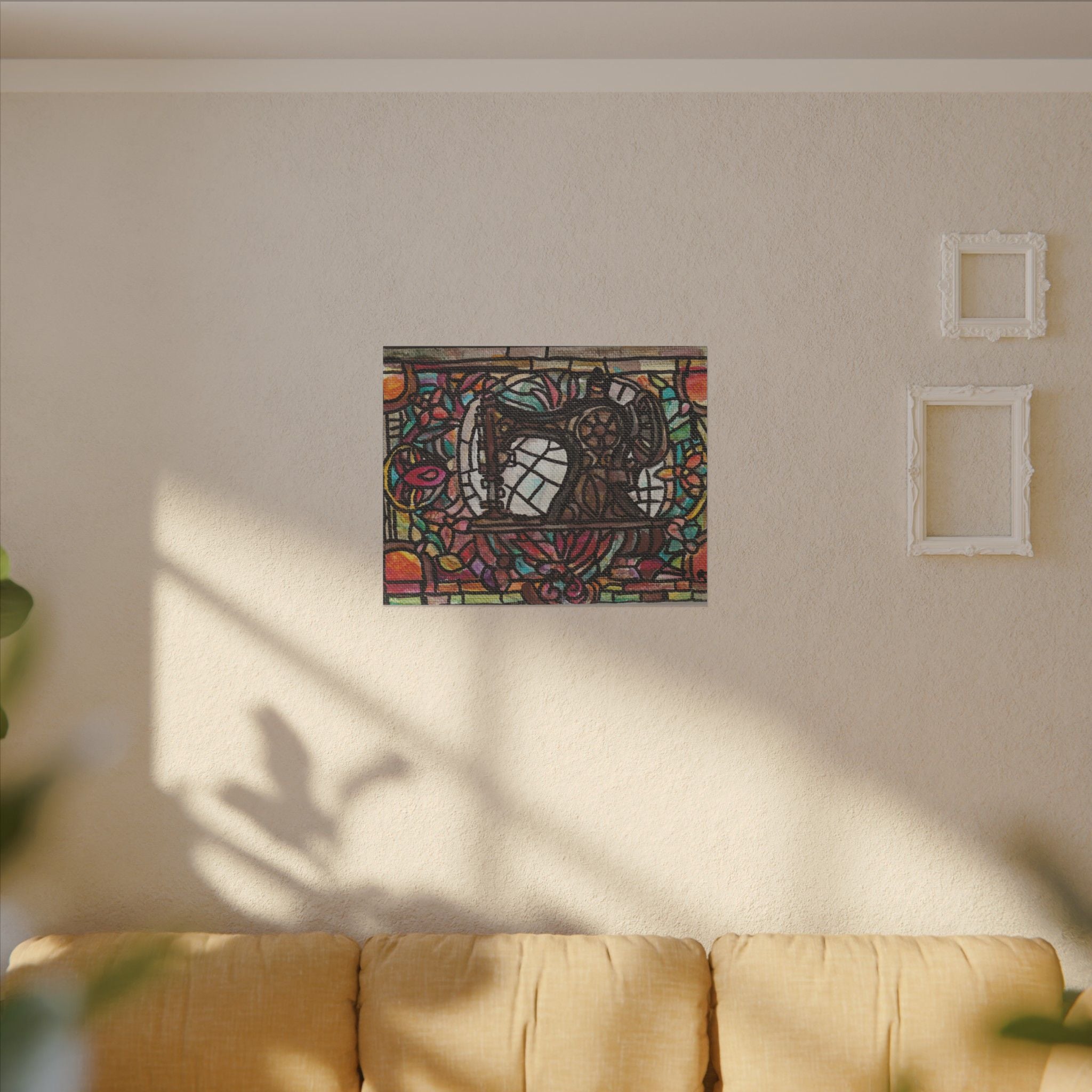 Vintage Sewing Machine Stained-Glass Matte Canvas Print of Original Great Grandma's Sewing Machine