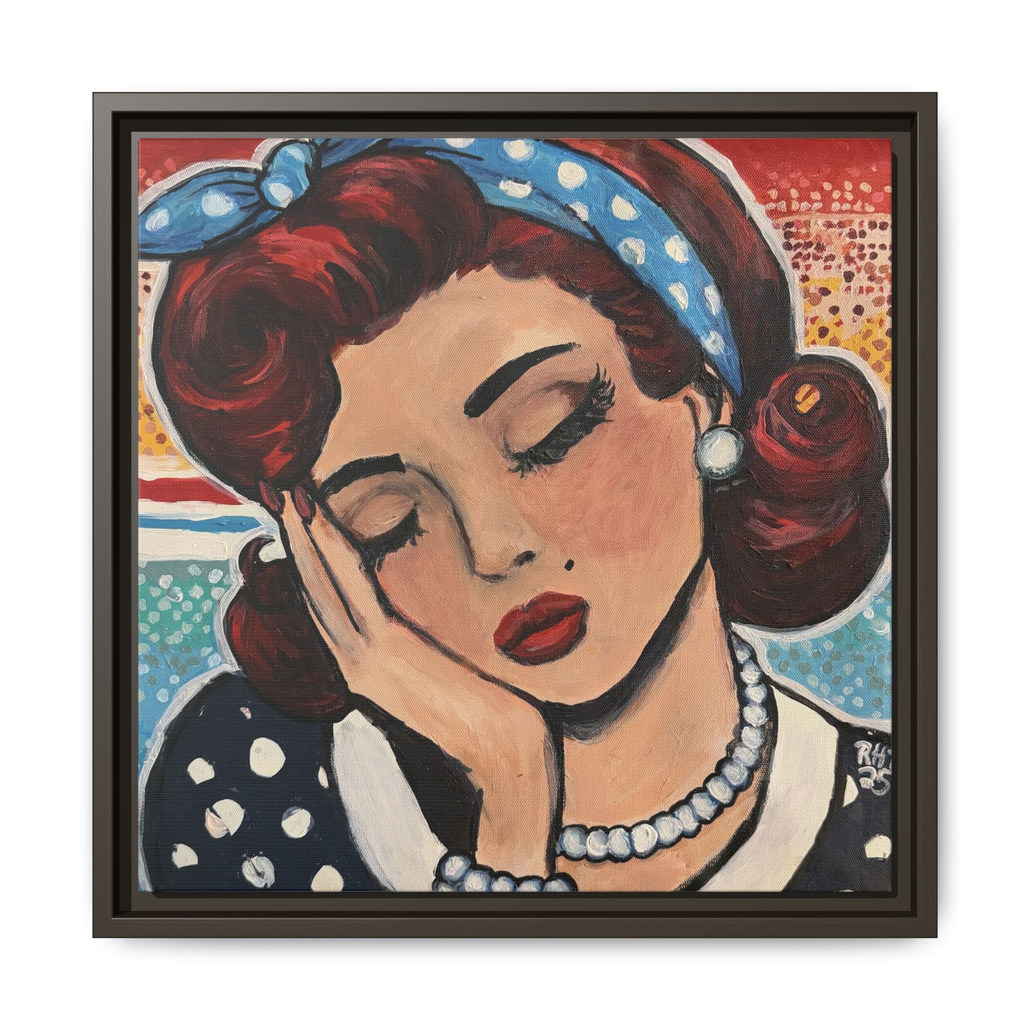 Retro Pop Art Portrait Canvas Print of Original "Oh My" — Framed Matte Wall Art