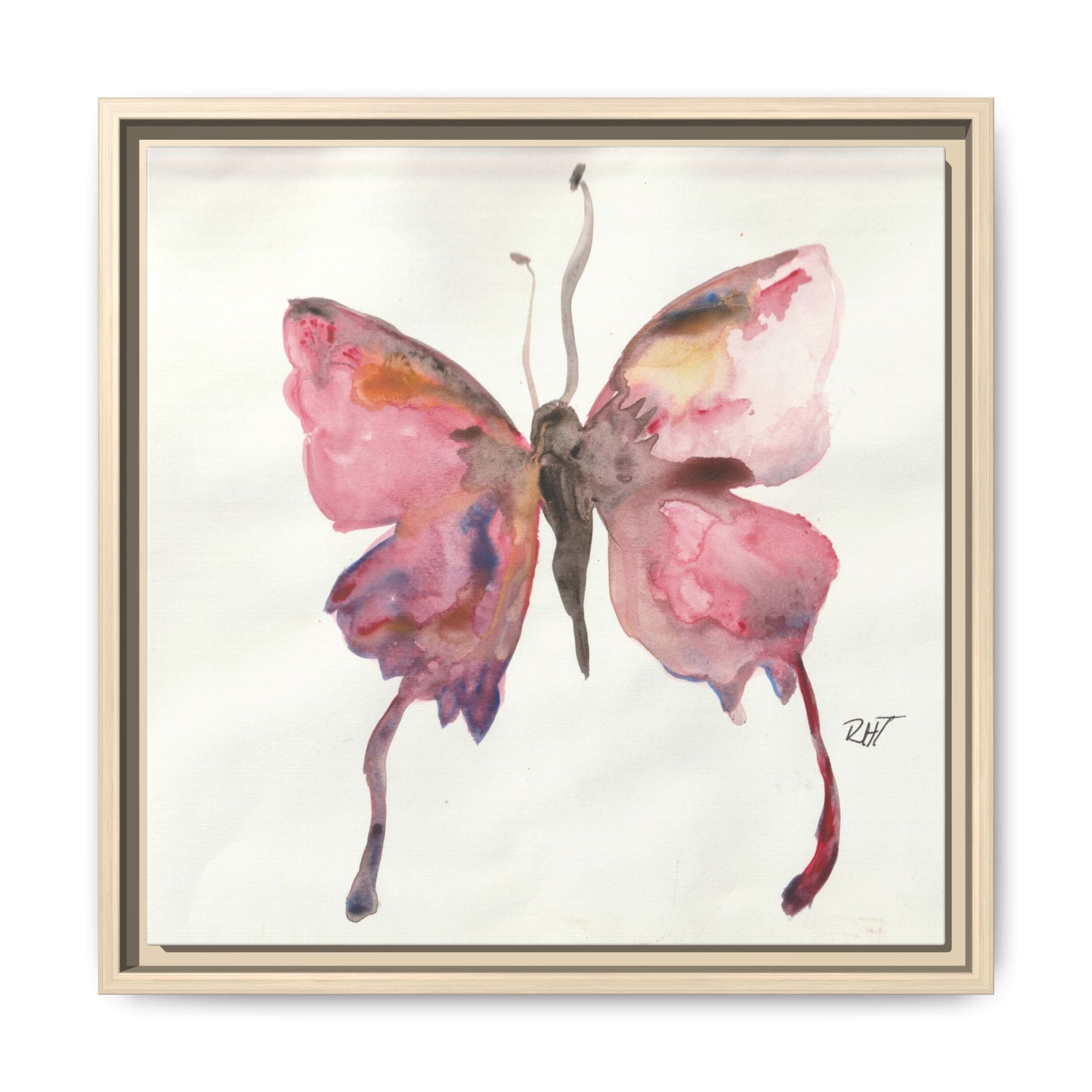 Framed Watercolor Float Like a Butterfly Canvas Print of Original— Pink Floral Wall Art