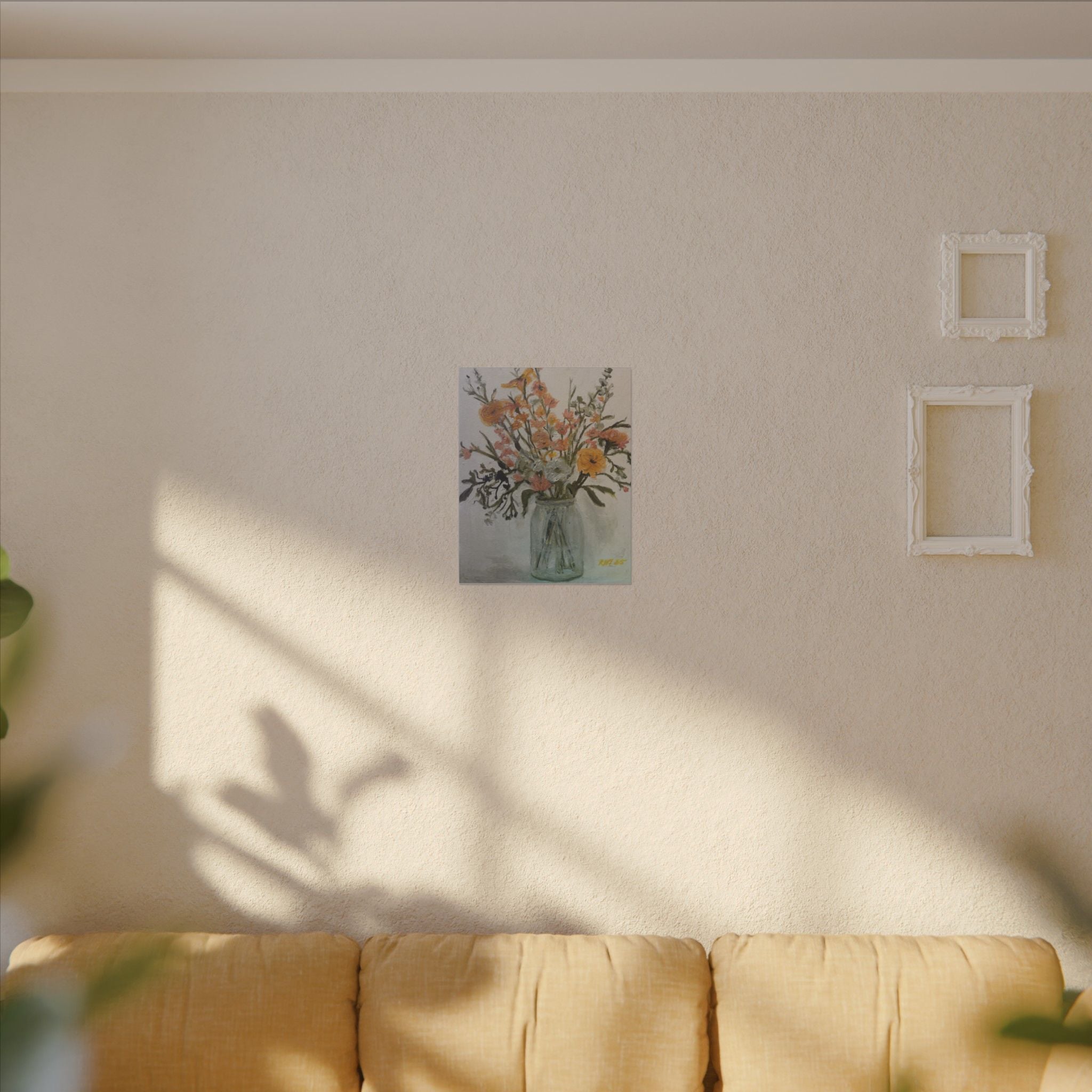 Flowers in Glass Jar Matte Canvas Print of Original— Rustic Cottage Wall Art