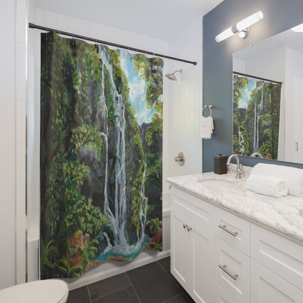 Hidden Falls Shower Curtain - Tropical Forest Cascade Bathroom Decor