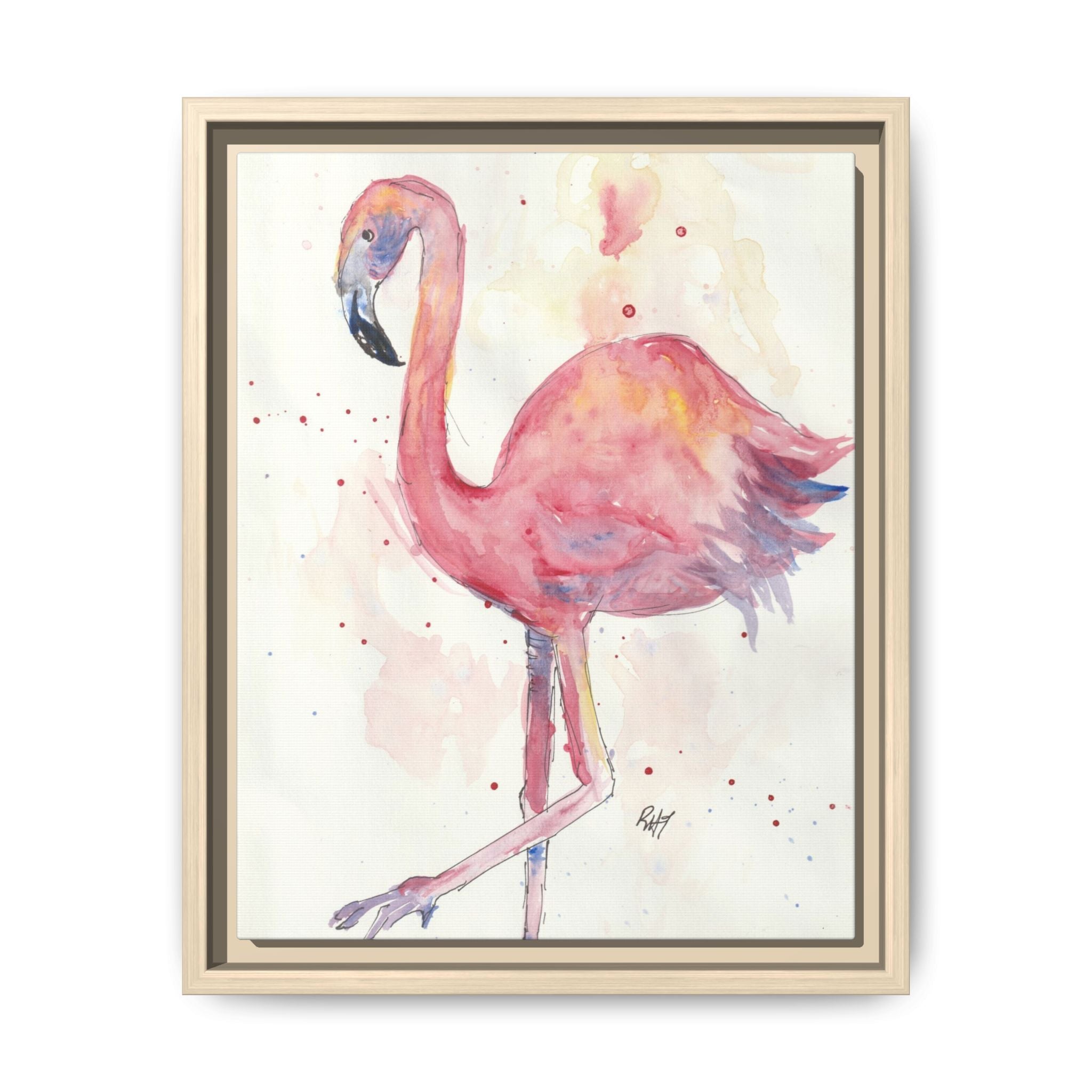 Watercolor Flamingo Dance Matte Canvas Framed Art Print of Original