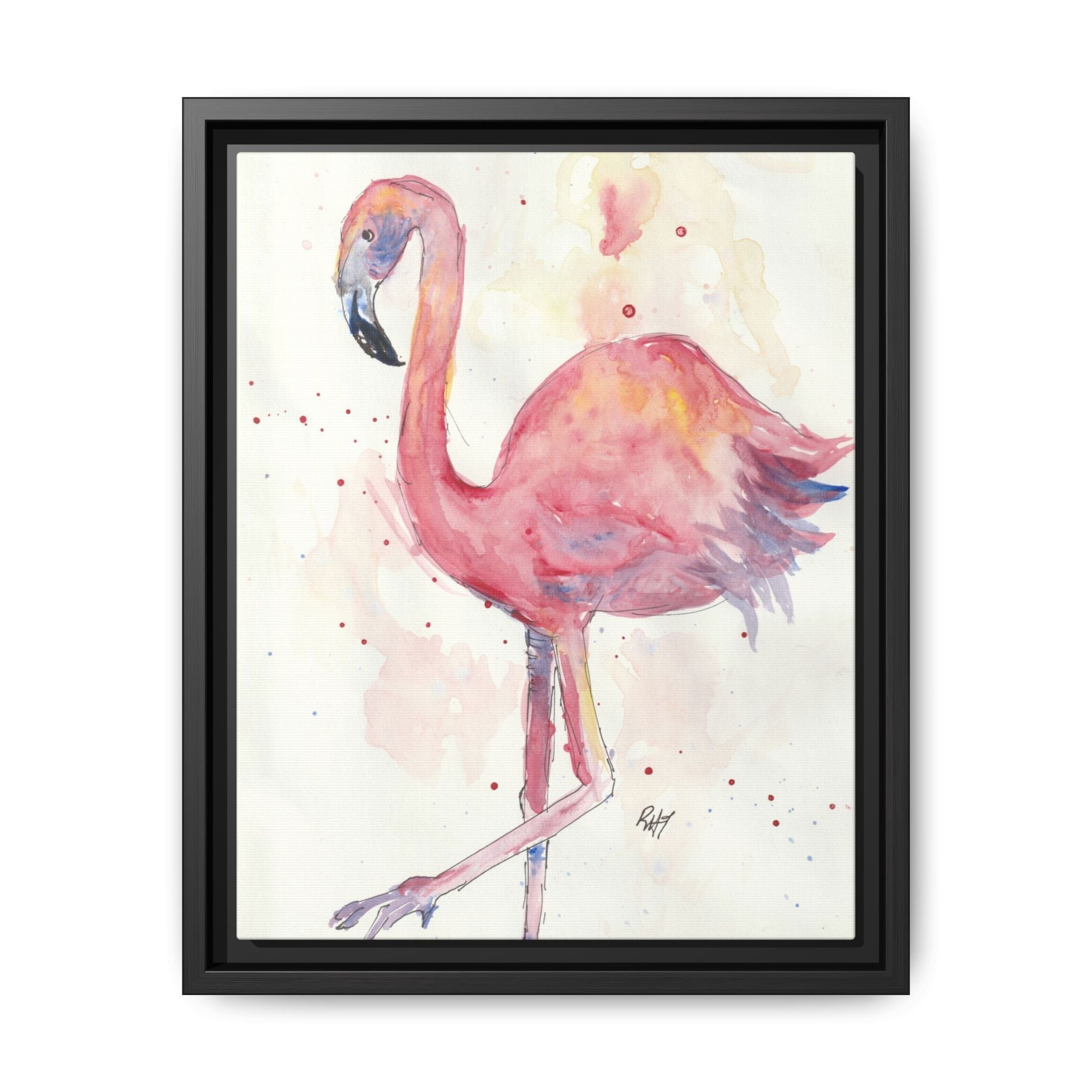 Watercolor Flamingo Dance Matte Canvas Framed Art Print of Original