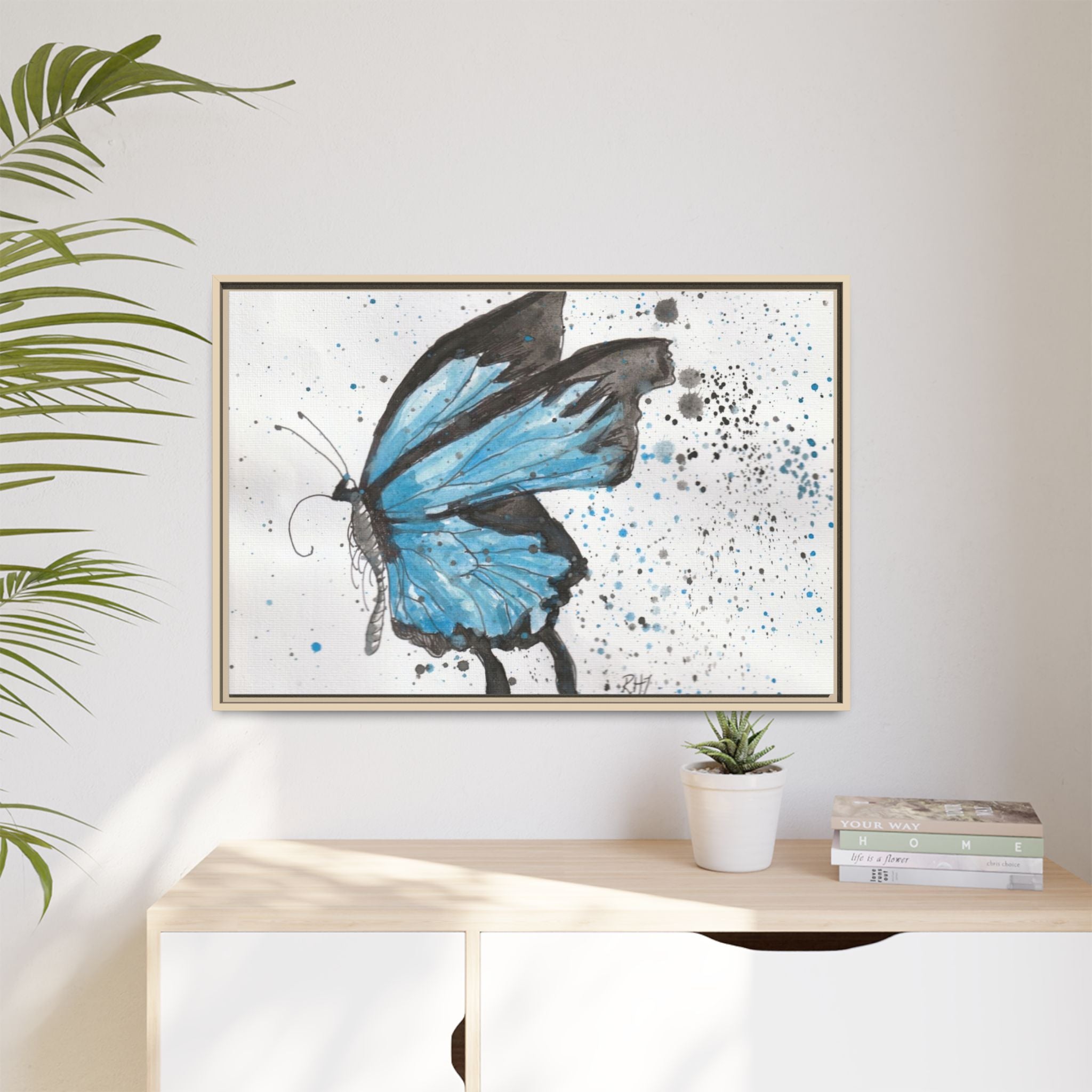 Blue Watercolor Butterfly Matte Canvas Print (Framed)