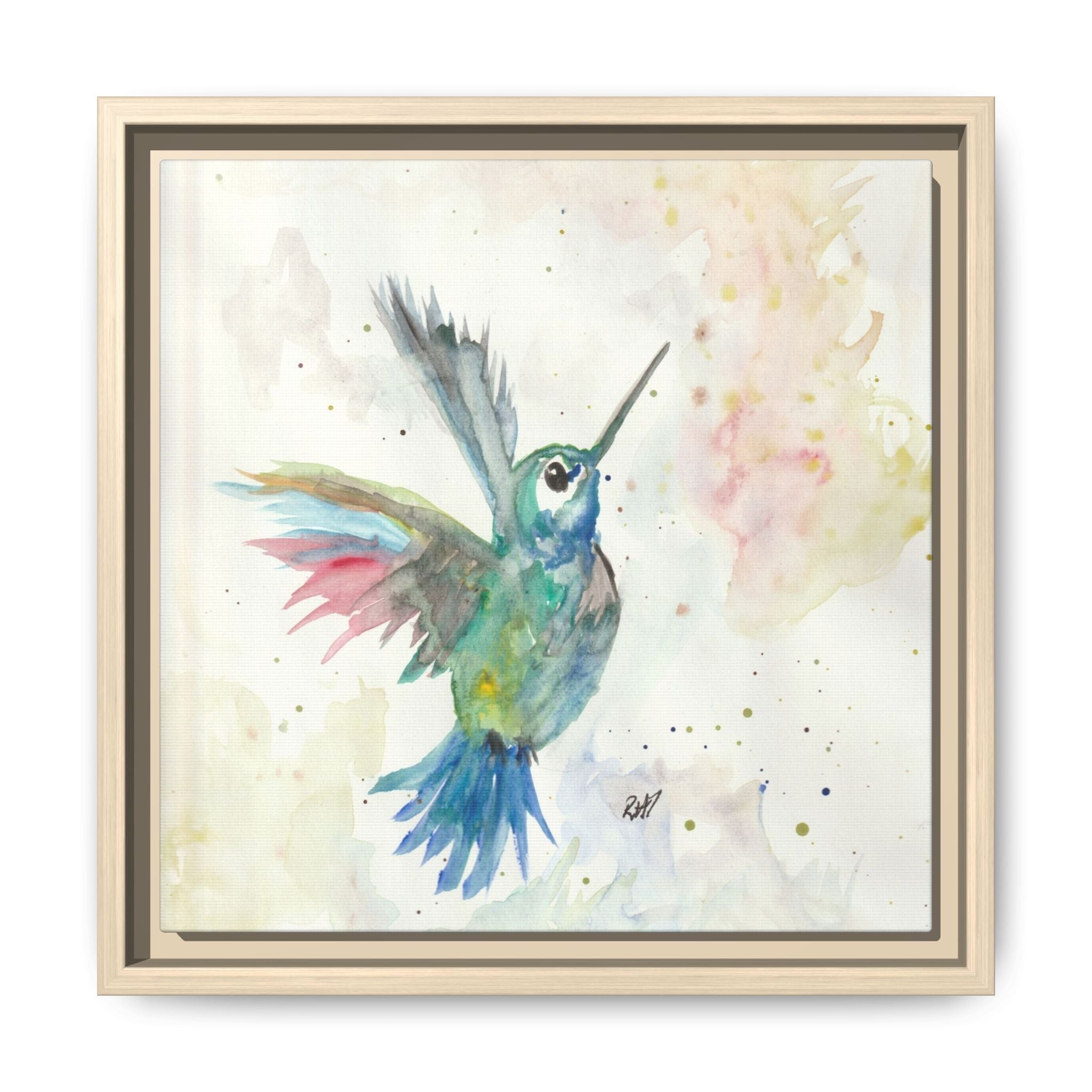 Higher Hummingbird Watercolor Framed Canvas Print of Original — Multicolor Matte Wall Art