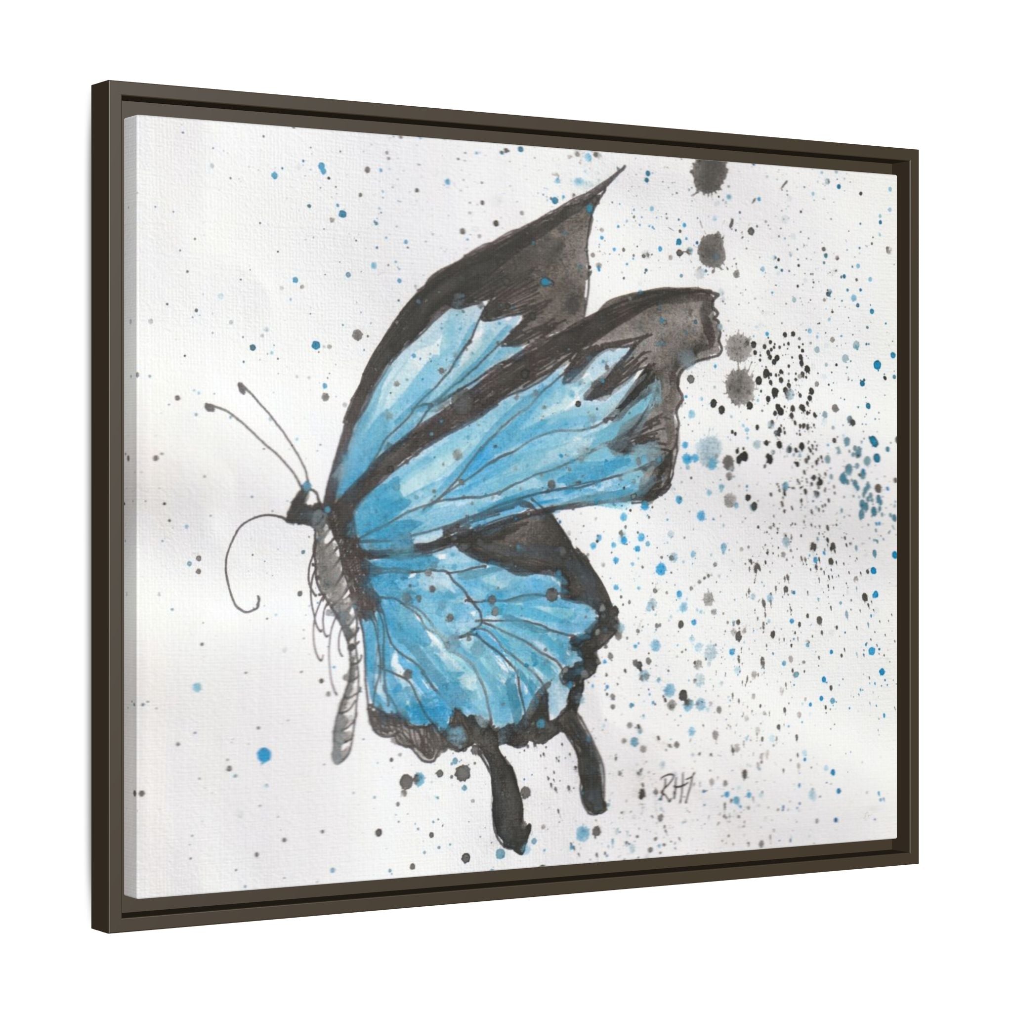 Blue Watercolor Butterfly Matte Canvas Print (Framed)