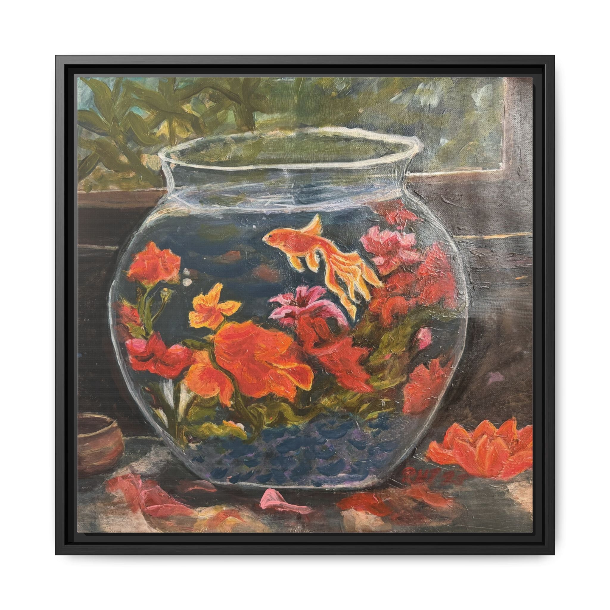 Framed Matte Canvas Print of Original– Colorful Goldfish Bowl Art