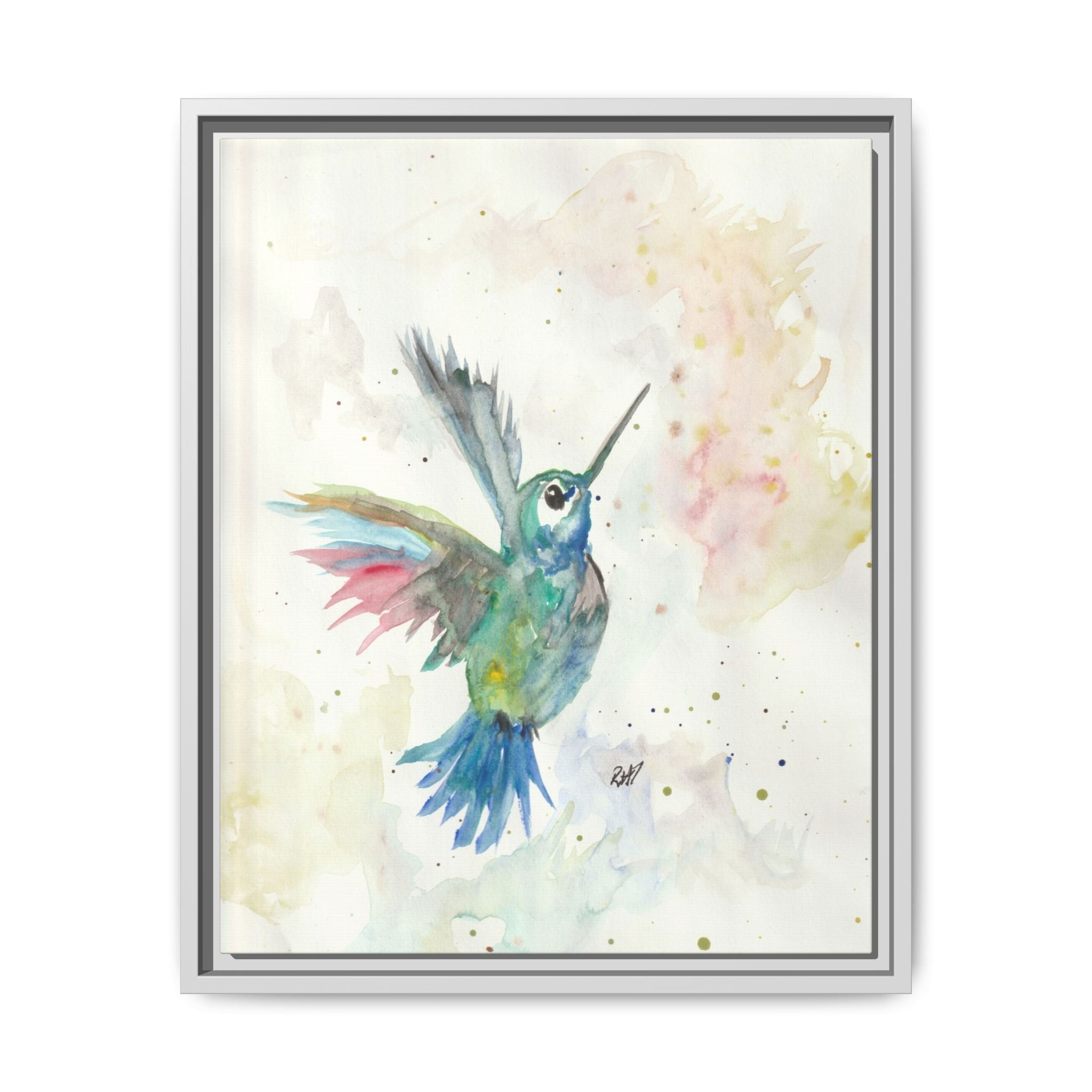 Higher Hummingbird Watercolor Framed Canvas Print of Original — Multicolor Matte Wall Art