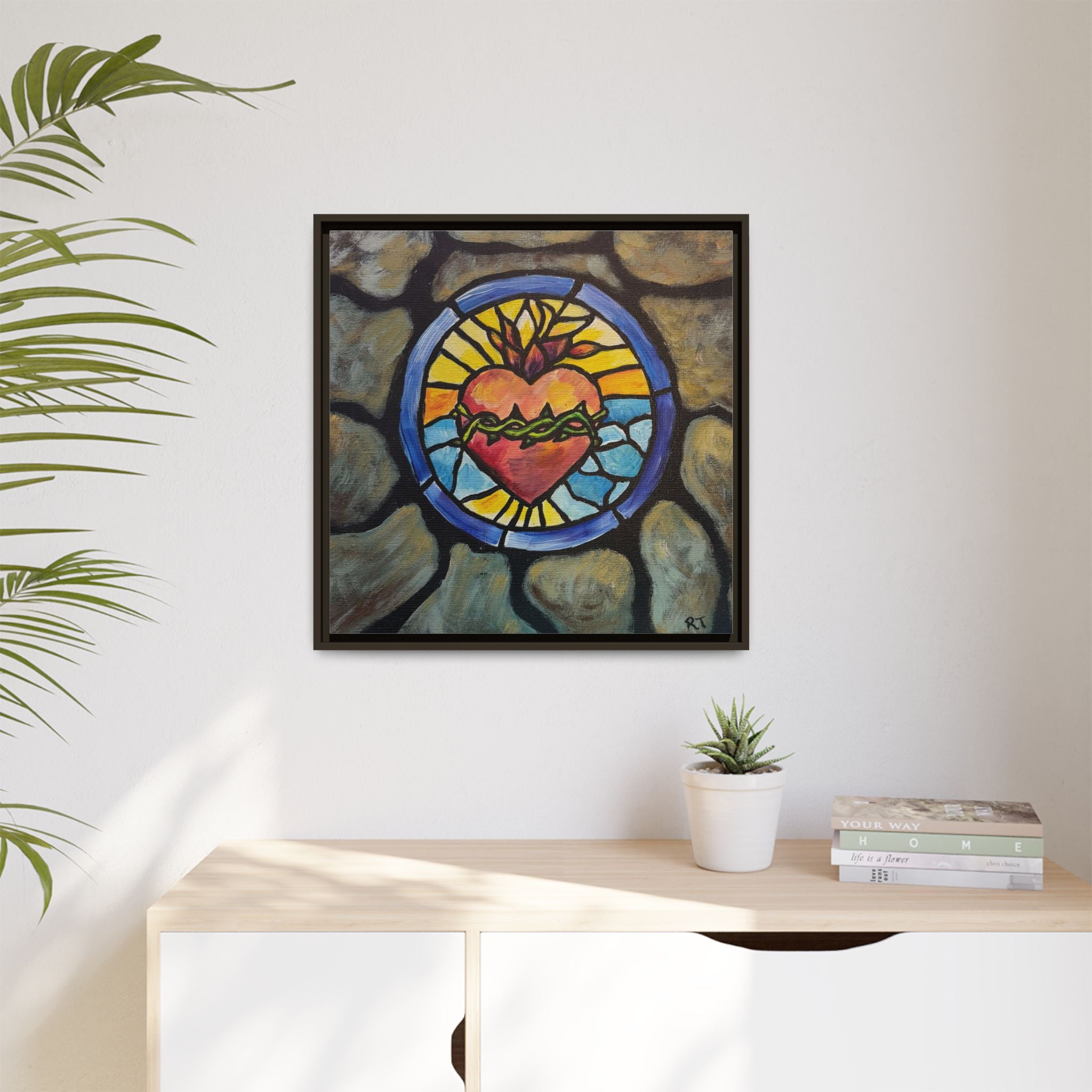 Sacred Heart Stained Glass Print — Framed Matte Canvas