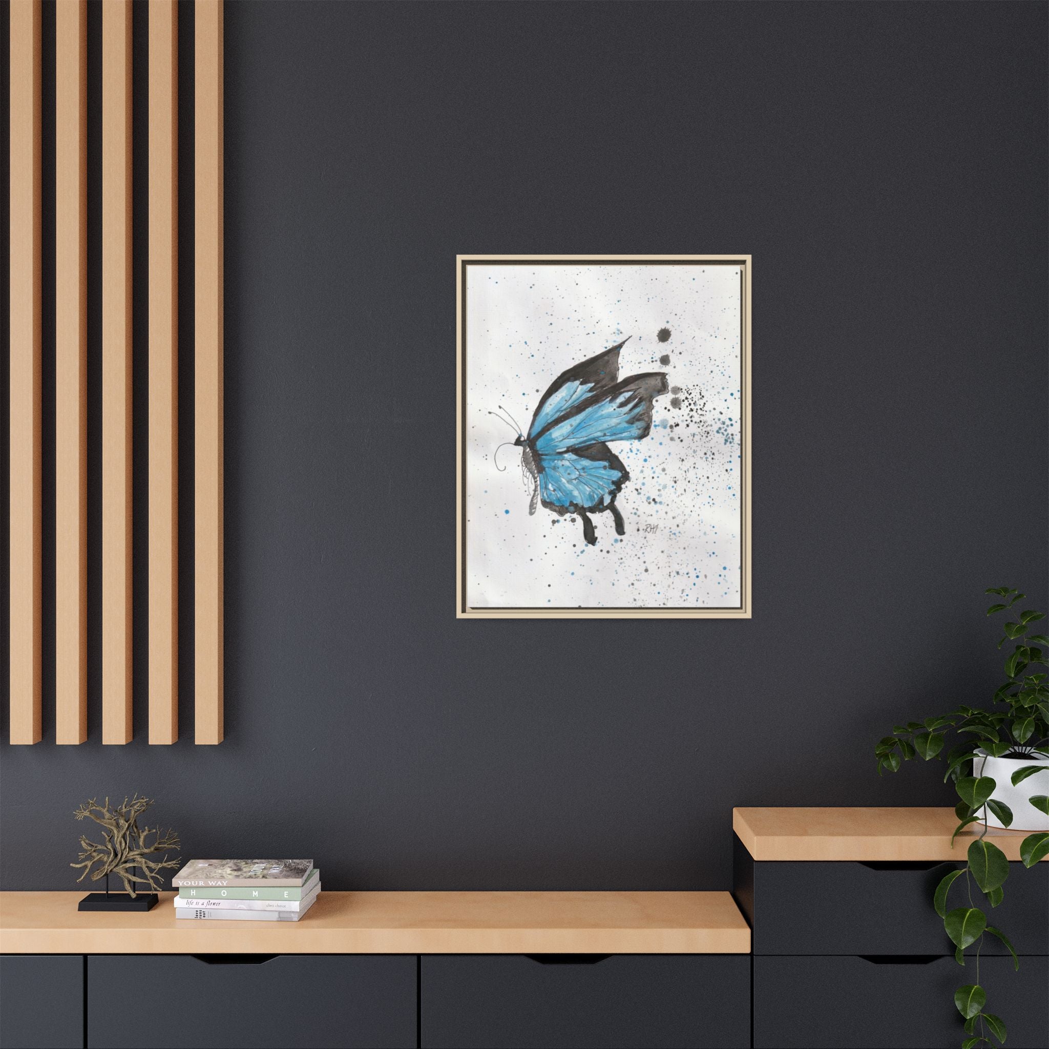 Blue Watercolor Butterfly Matte Canvas Print (Framed)