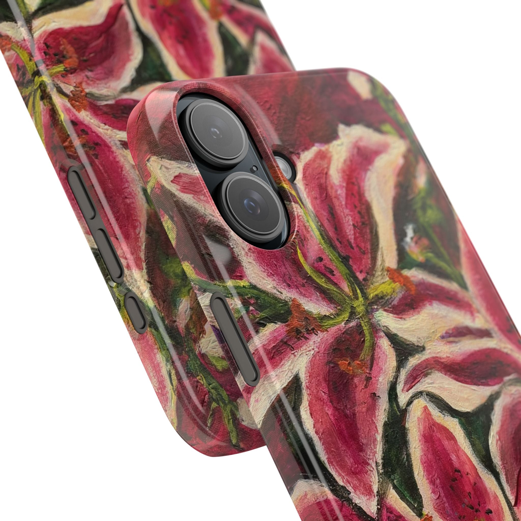 Slim Phone Case — Hand-Painted Pink Lily Floral Design