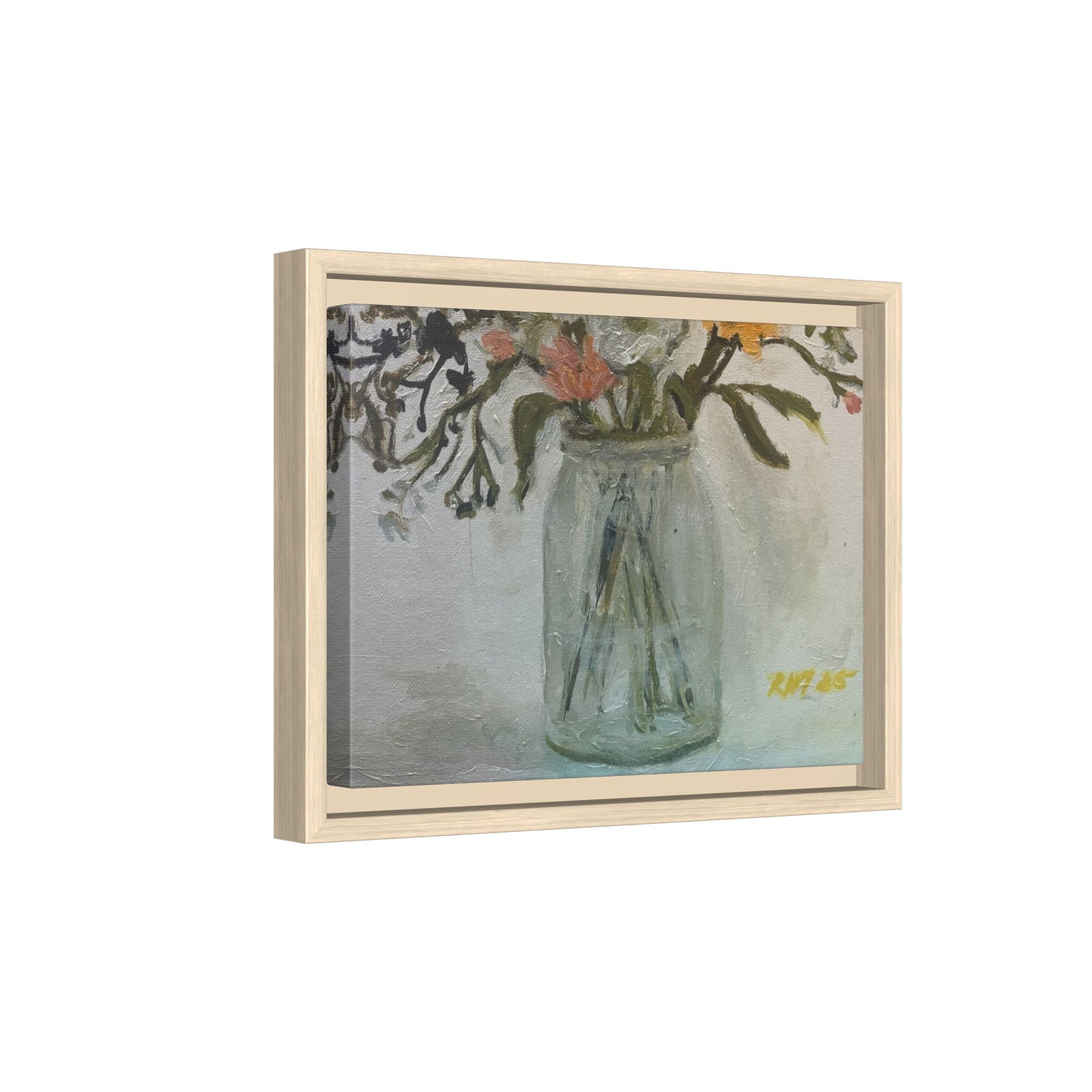 Framed Matte Canvas Art - Flower in Glass Jar Floral Painting Print of Original