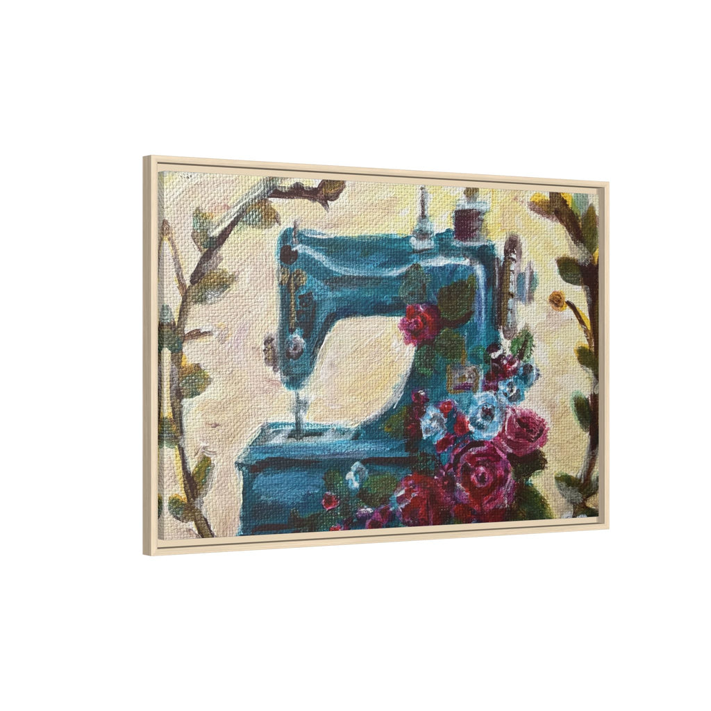 Framed Canvas Wall Art — Vintage Sewing Machine with Roses - Framed Print of the Original Grandma's Sewing Machine