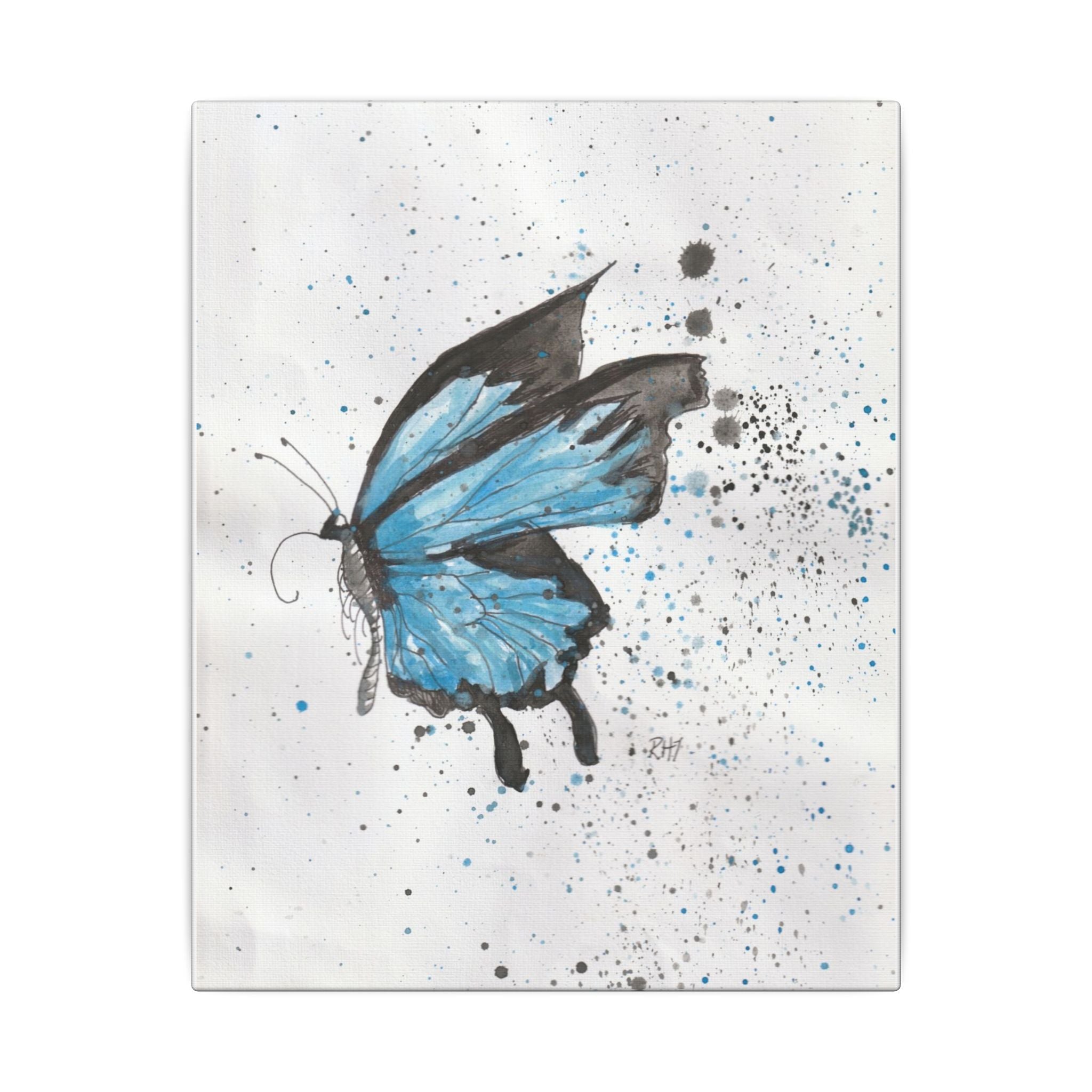 Blue Watercolor Butterfly Canvas Print — Stretched Matte Wall Art