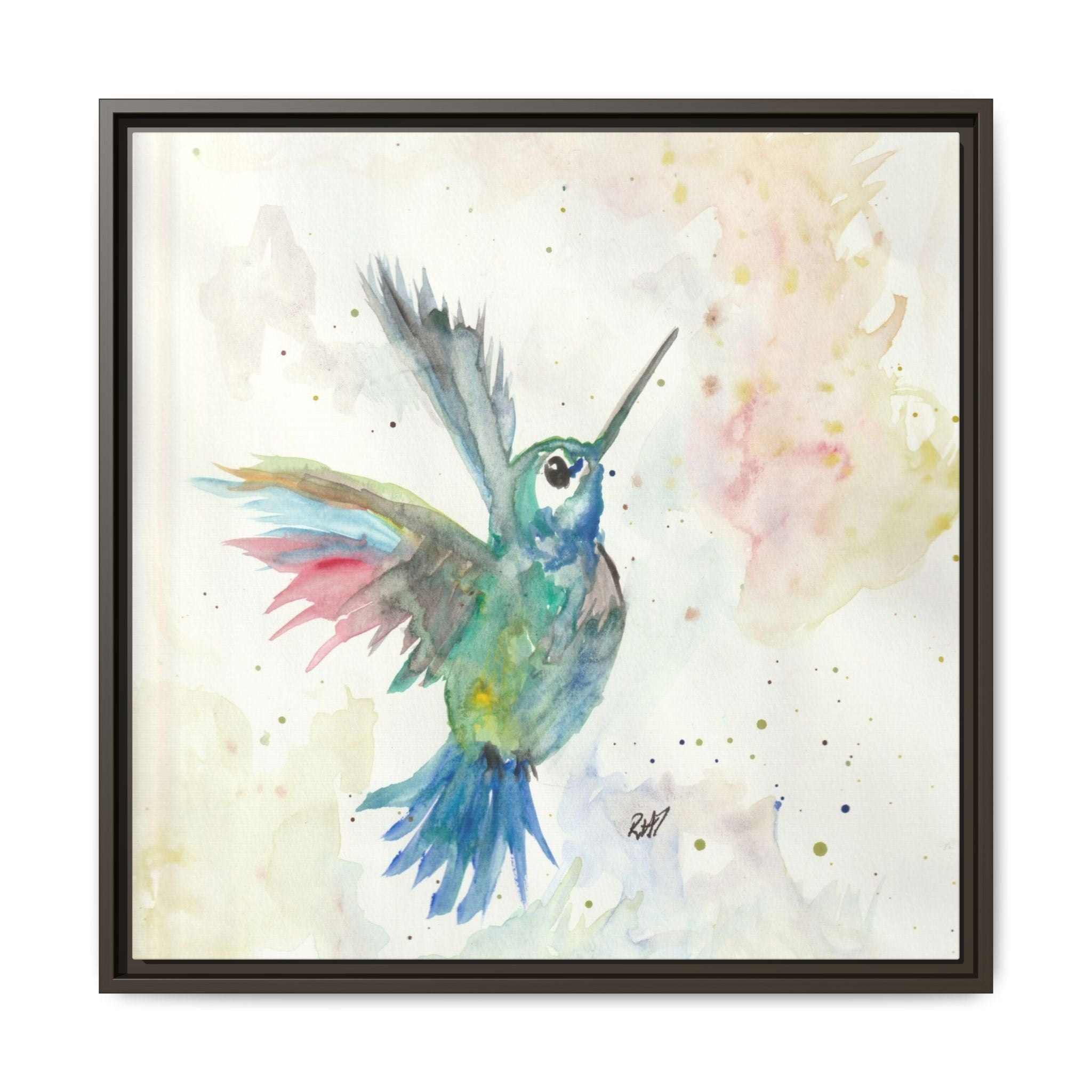 Higher Hummingbird Watercolor Framed Canvas Print of Original — Multicolor Matte Wall Art
