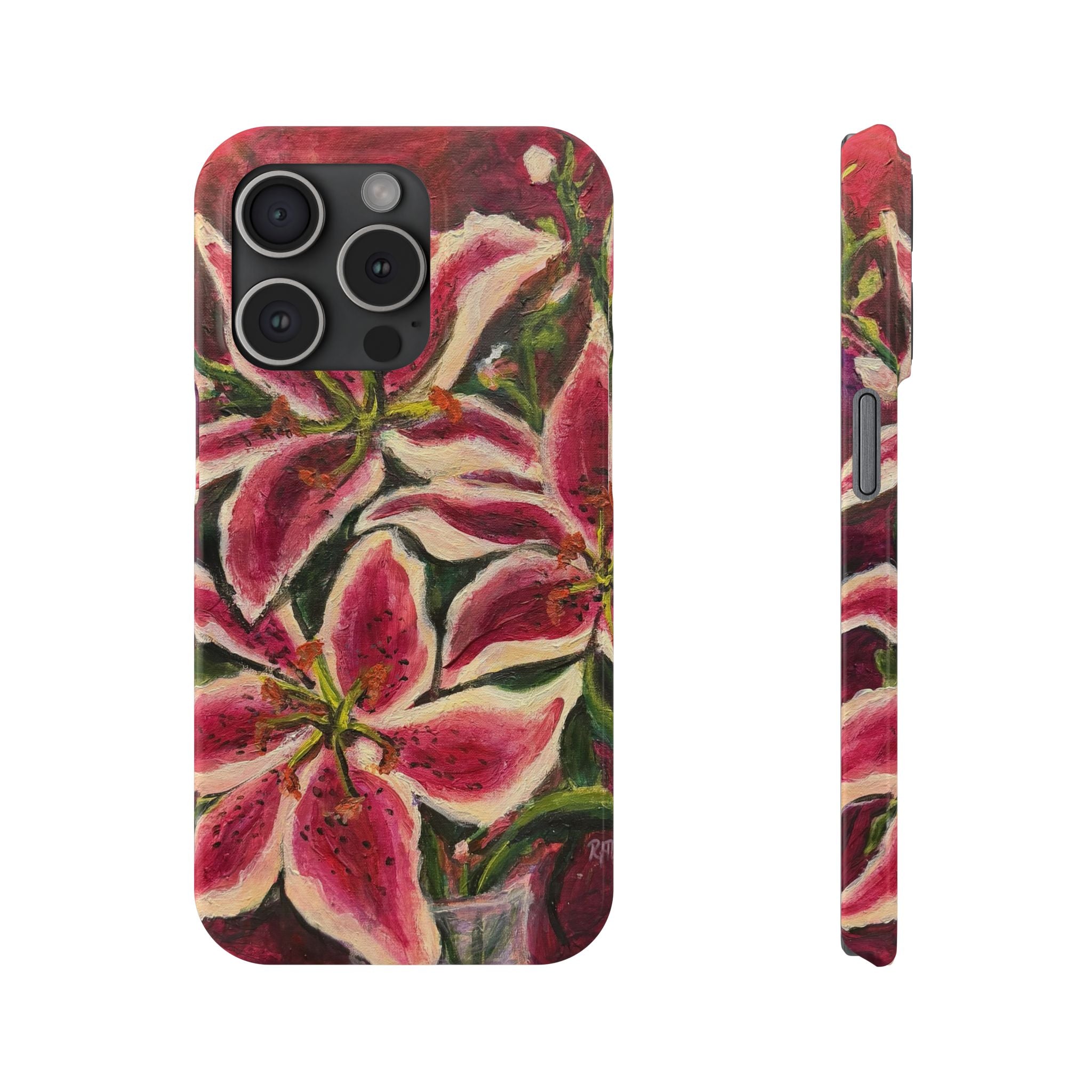 Slim Phone Case — Hand-Painted Pink Lily Floral Design