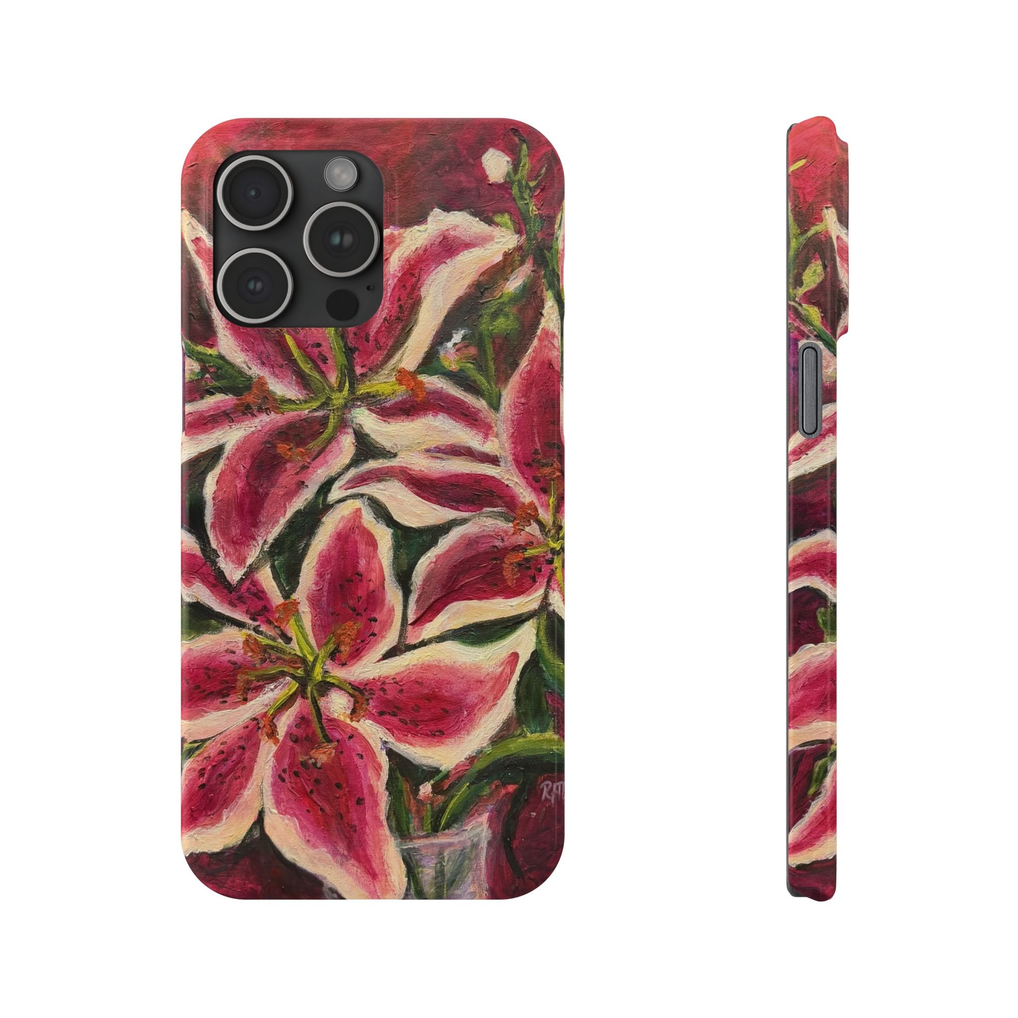 Slim Phone Case — Hand-Painted Pink Lily Floral Design