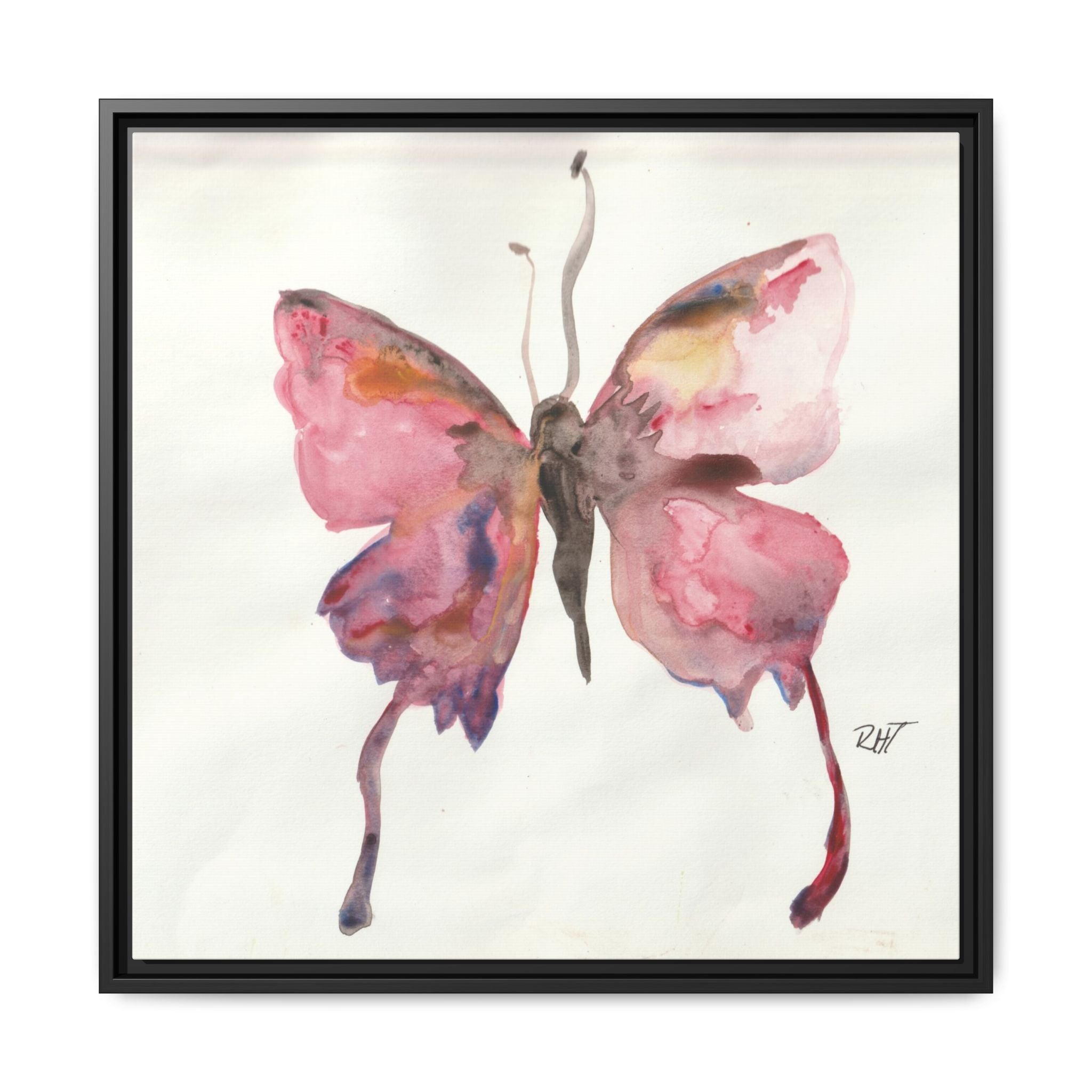 Framed Watercolor Float Like a Butterfly Canvas Print of Original— Pink Floral Wall Art