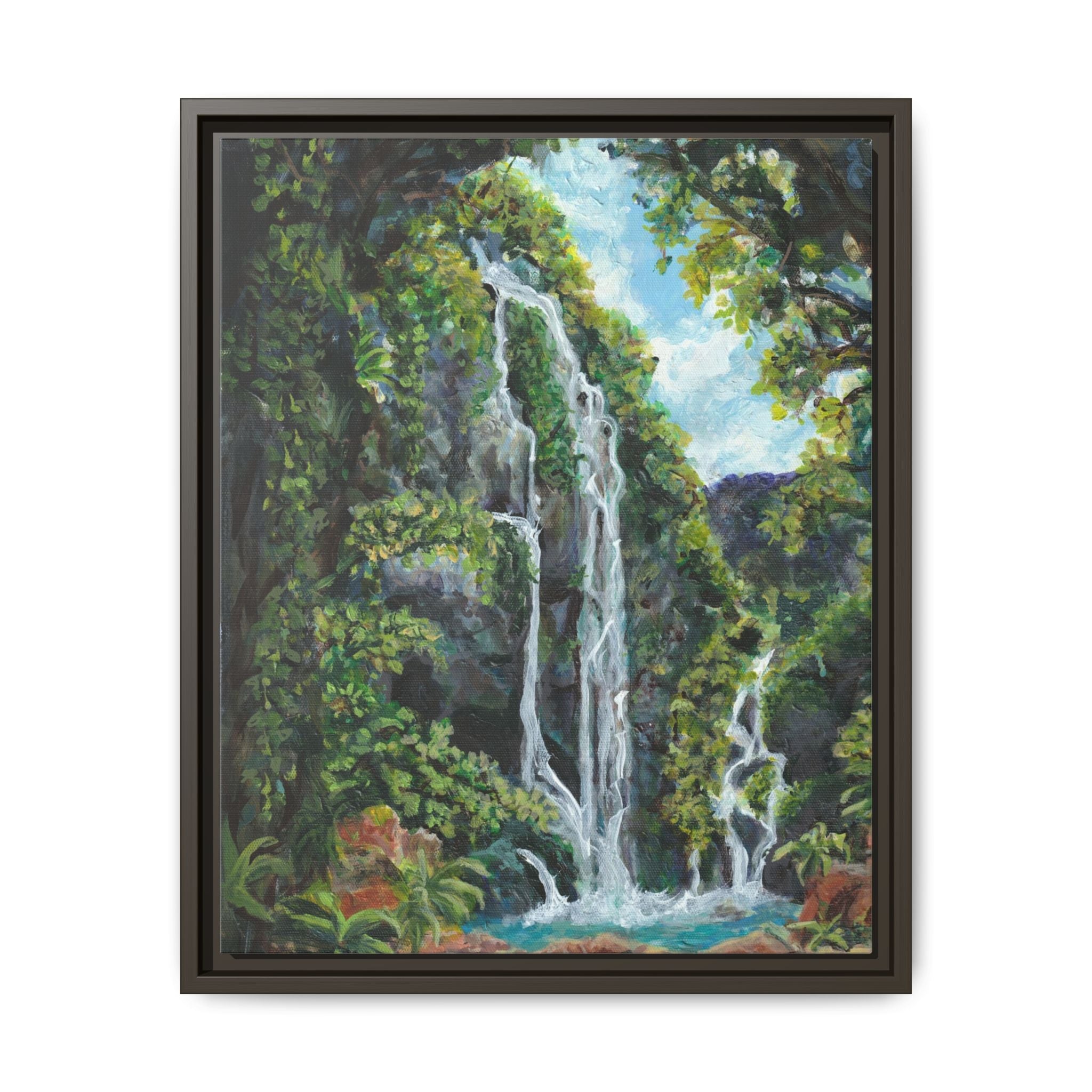Framed Matte Canvas Hidden Falls Landscape Print of Original— Tropical Nature Wall Art