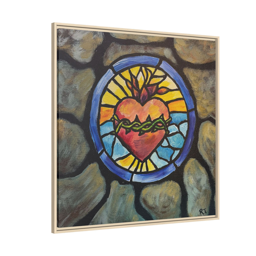 Sacred Heart Stained Glass Print — Framed Matte Canvas