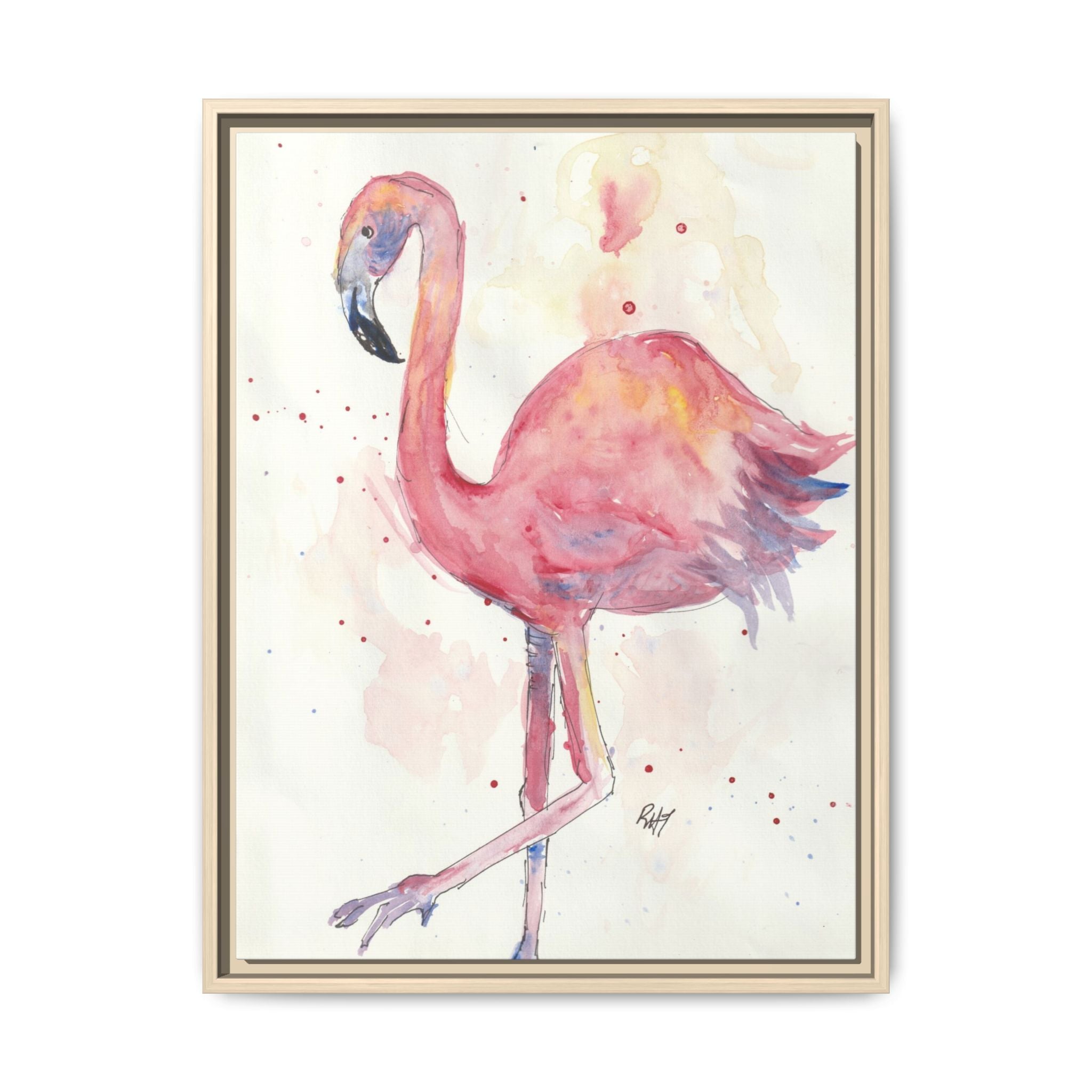 Watercolor Flamingo Dance Matte Canvas Framed Art Print of Original