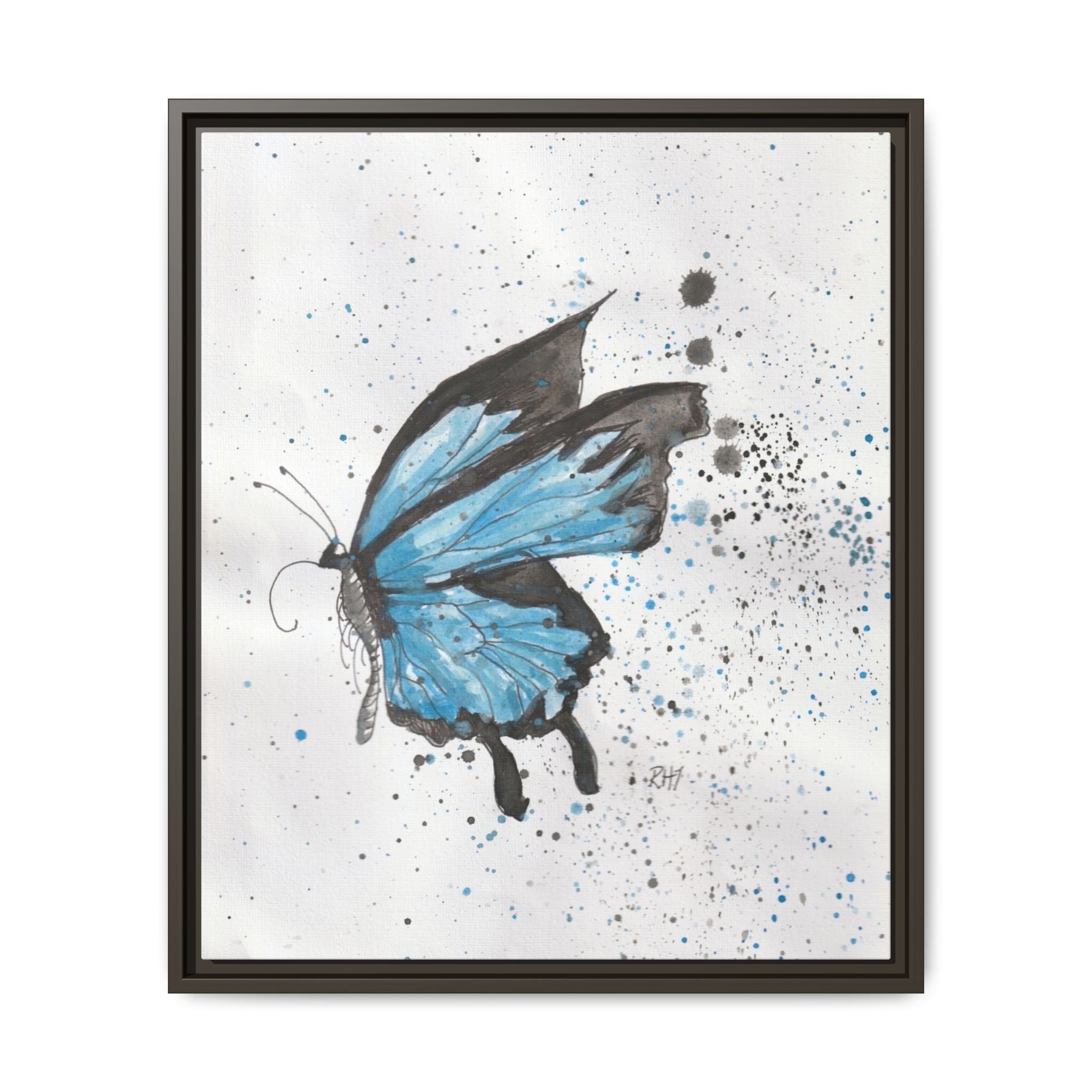 Blue Watercolor Butterfly Matte Canvas Print (Framed)