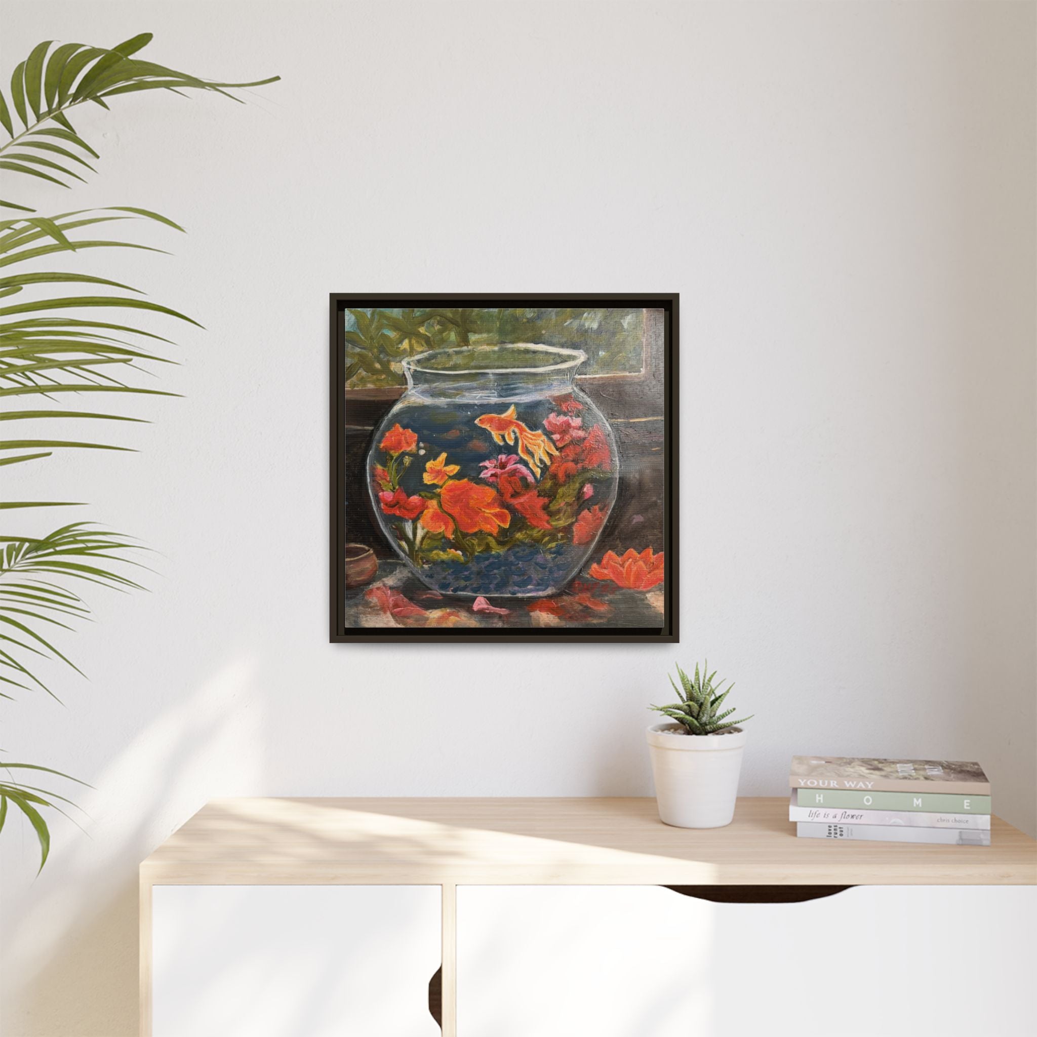 Framed Matte Canvas Print of Original– Colorful Goldfish Bowl Art
