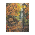 Autumn Evening in the Park Canvas Print of Original— Lantern & Bench Fall Wall Decor