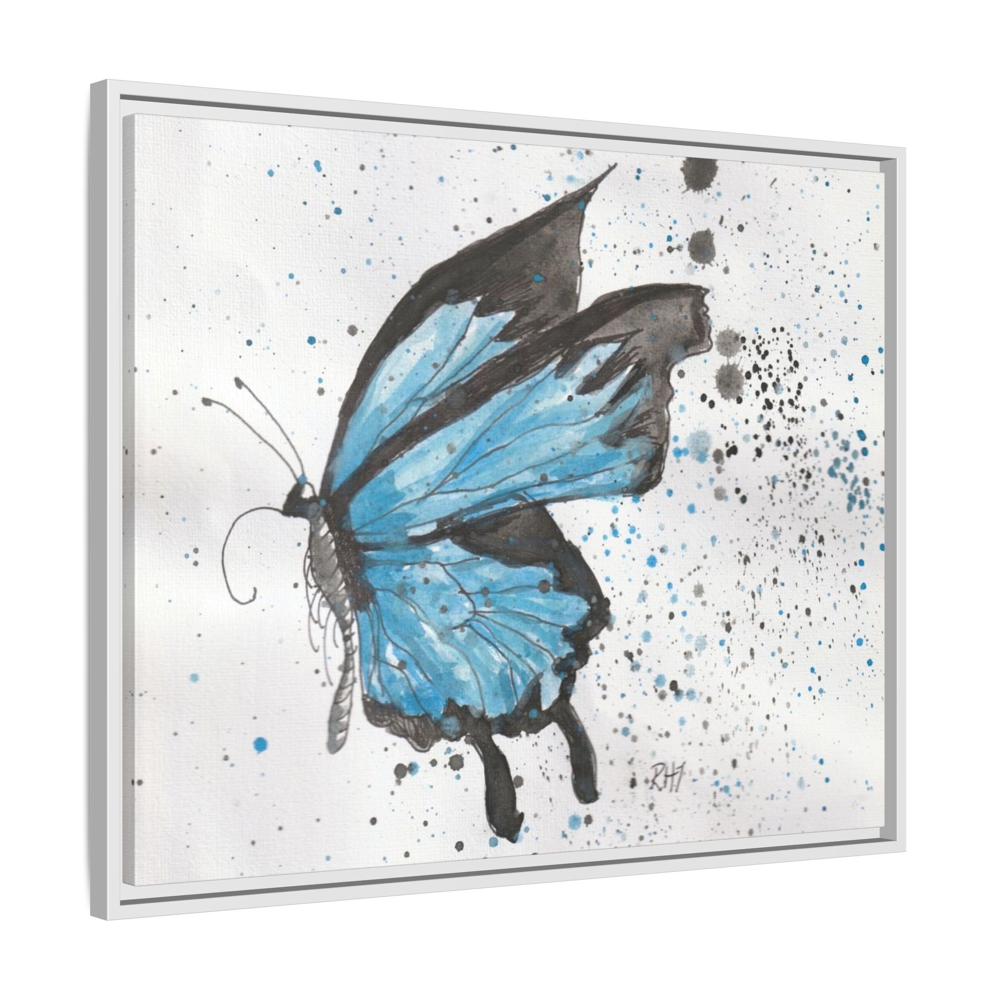 Blue Watercolor Butterfly Matte Canvas Print (Framed)