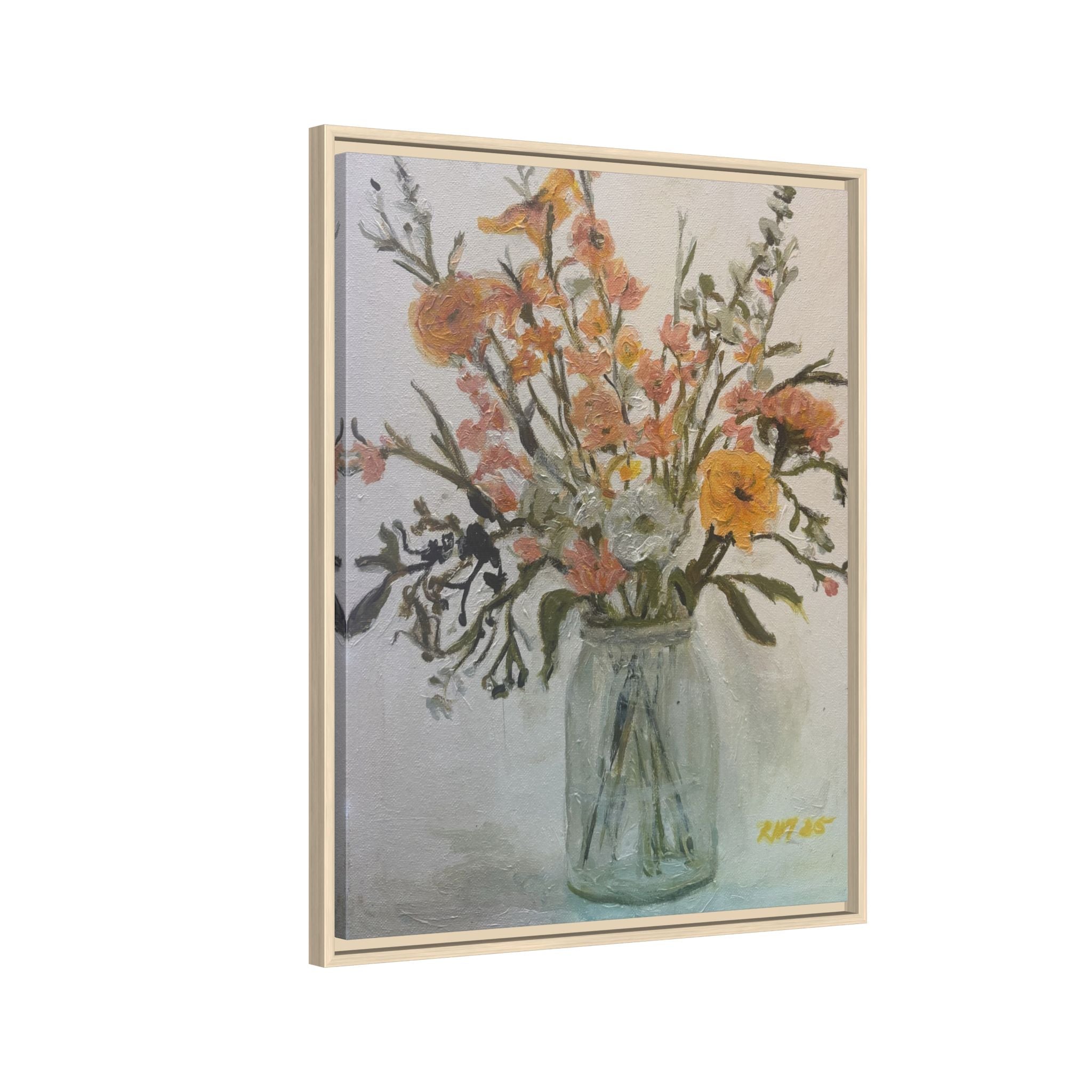 Framed Matte Canvas Art - Flower in Glass Jar Floral Painting Print of Original