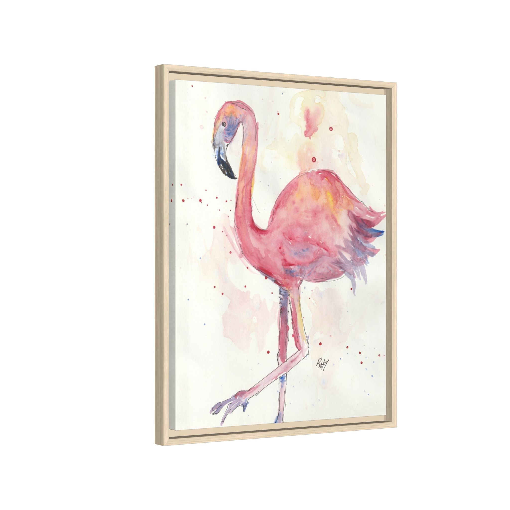 Watercolor Flamingo Dance Matte Canvas Framed Art Print of Original