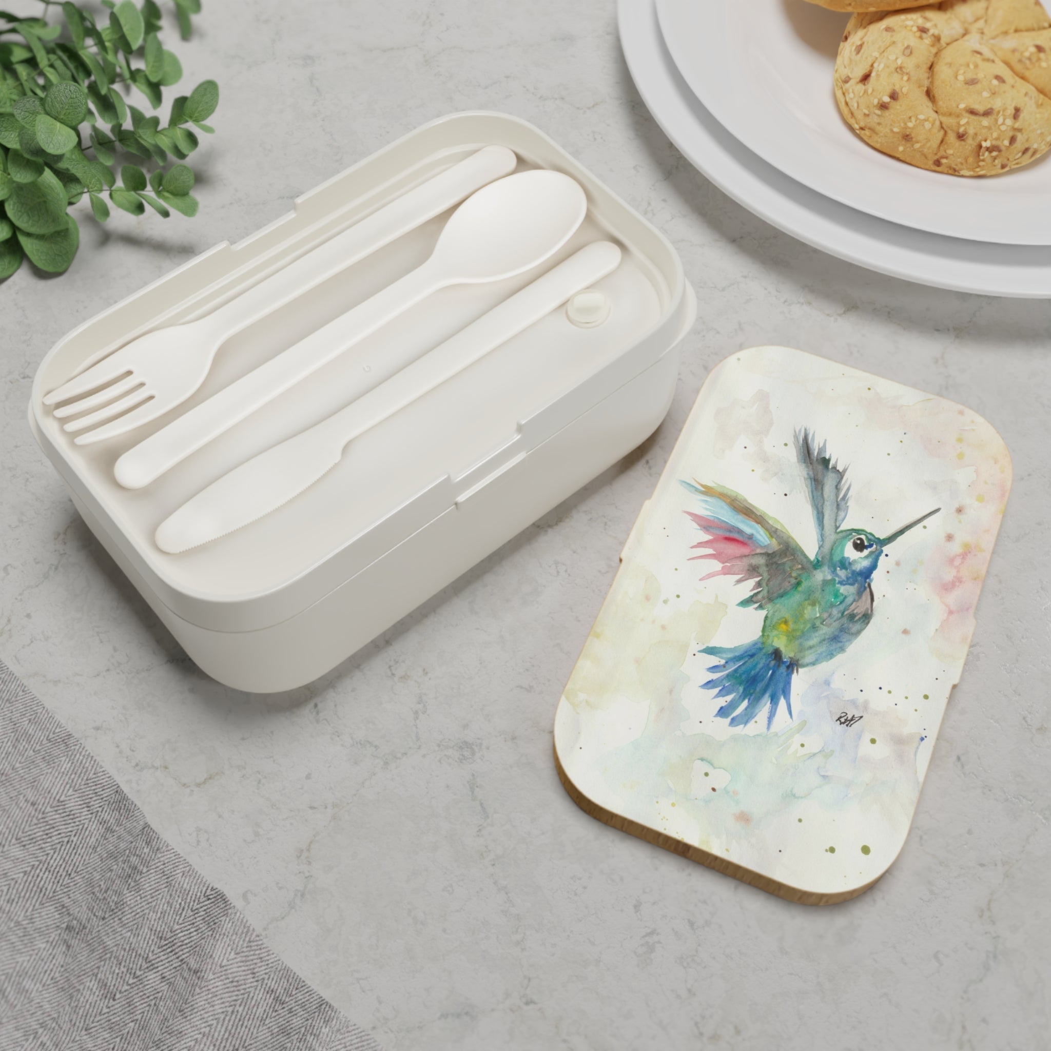 Hummingbird Watercolor Bento Lunch Box – Compact Eco-Friendly Meal Box