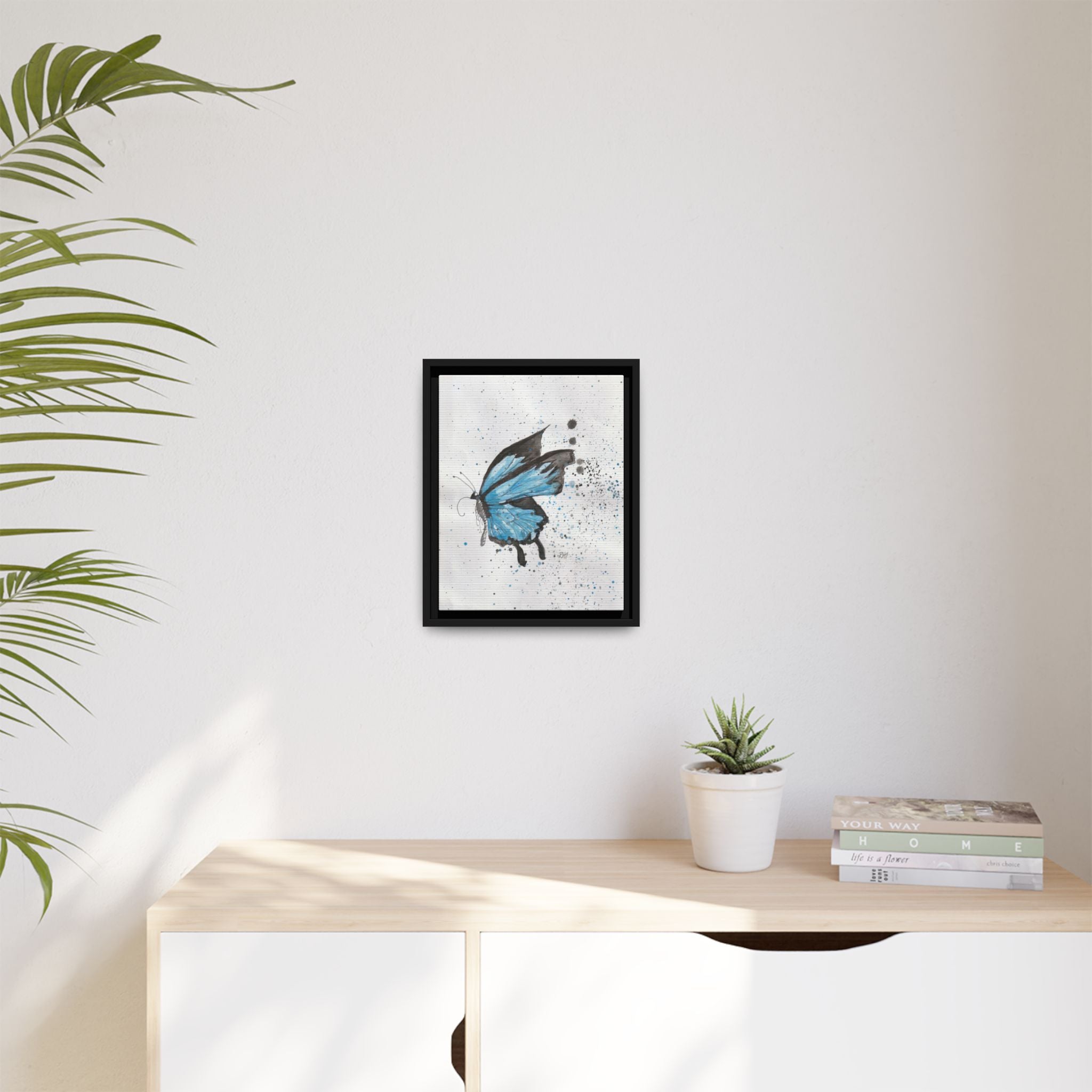 Blue Watercolor Butterfly Matte Canvas Print (Framed)