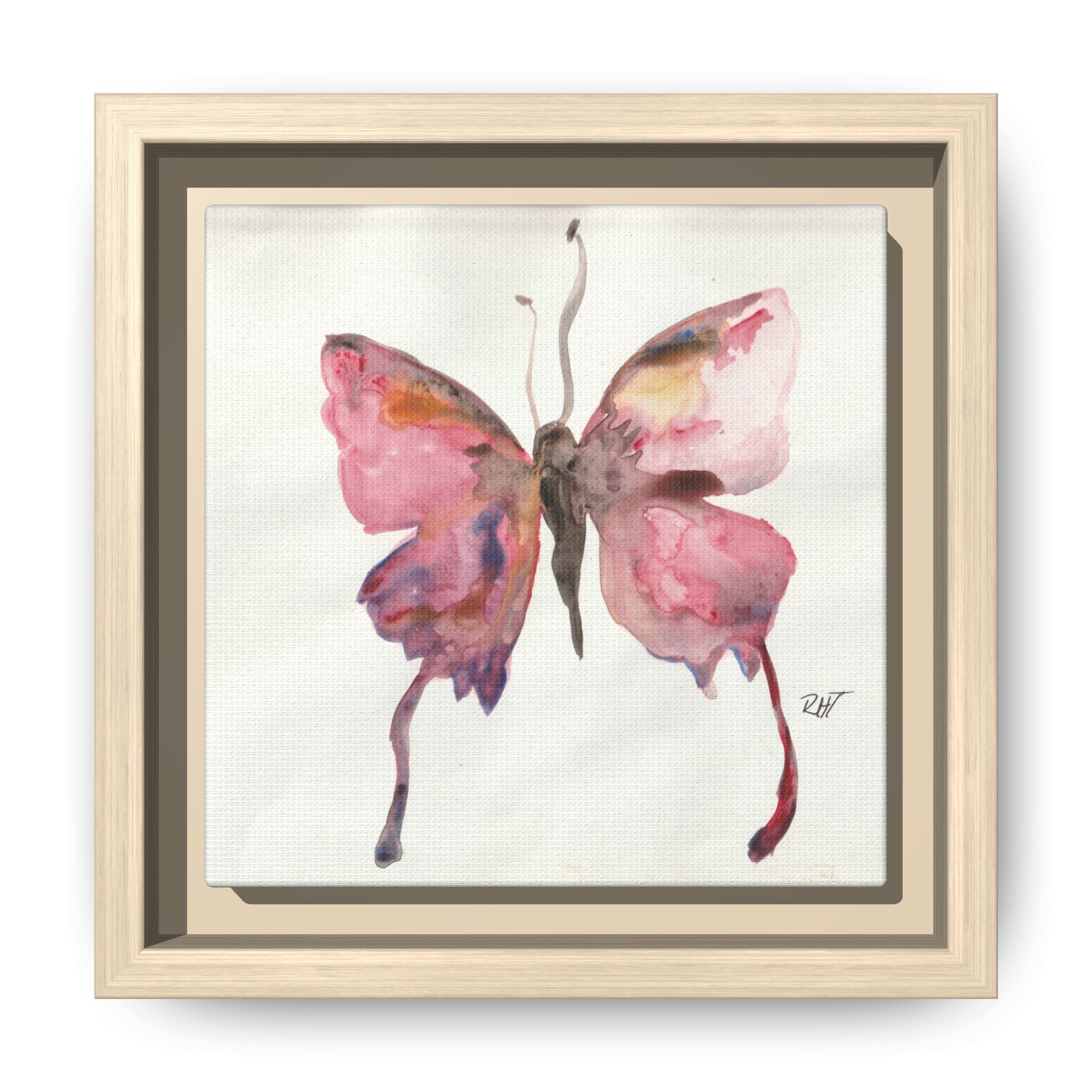 Framed Watercolor Float Like a Butterfly Canvas Print of Original— Pink Floral Wall Art