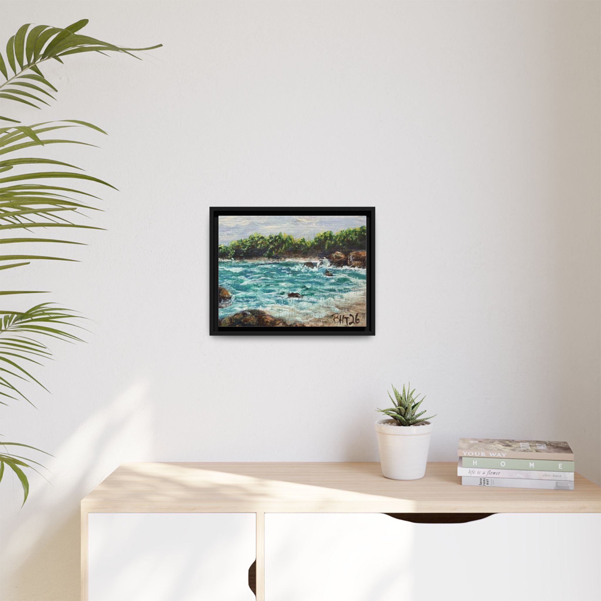 Framed Matte Canvas Print — Down By The Bay Print of Original - Turquoise Ocean Seascape Painting