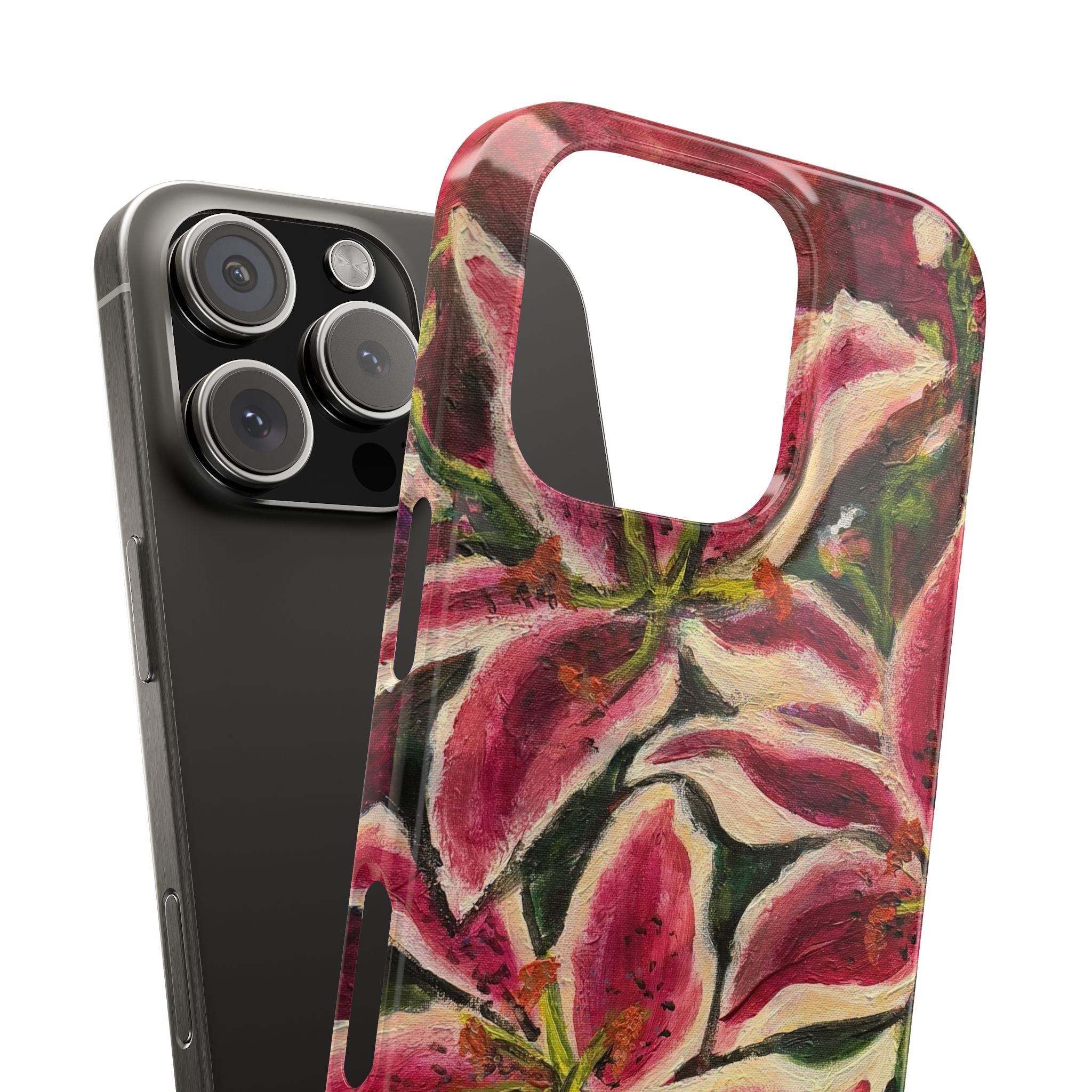 Slim Phone Case — Hand-Painted Pink Lily Floral Design