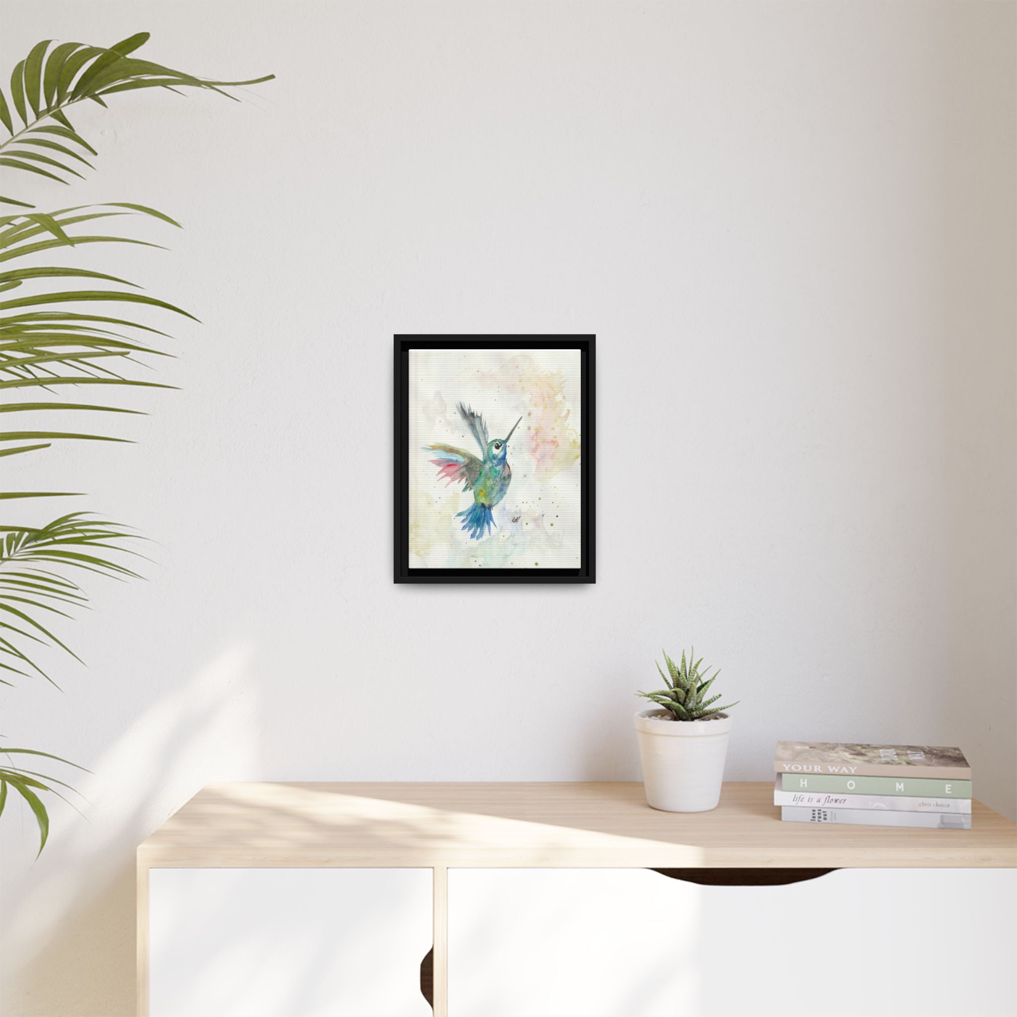 Higher Hummingbird Watercolor Framed Canvas Print of Original — Multicolor Matte Wall Art