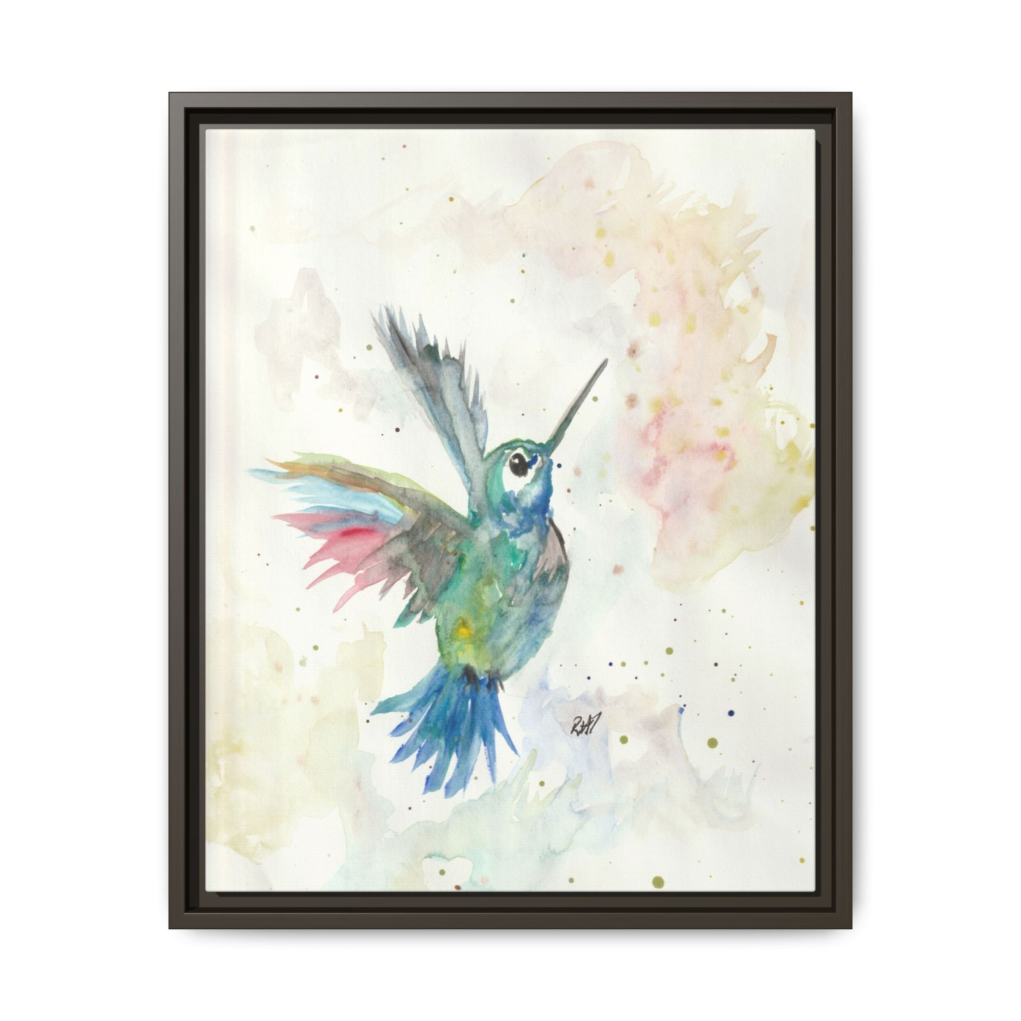 Higher Hummingbird Watercolor Framed Canvas Print of Original — Multicolor Matte Wall Art