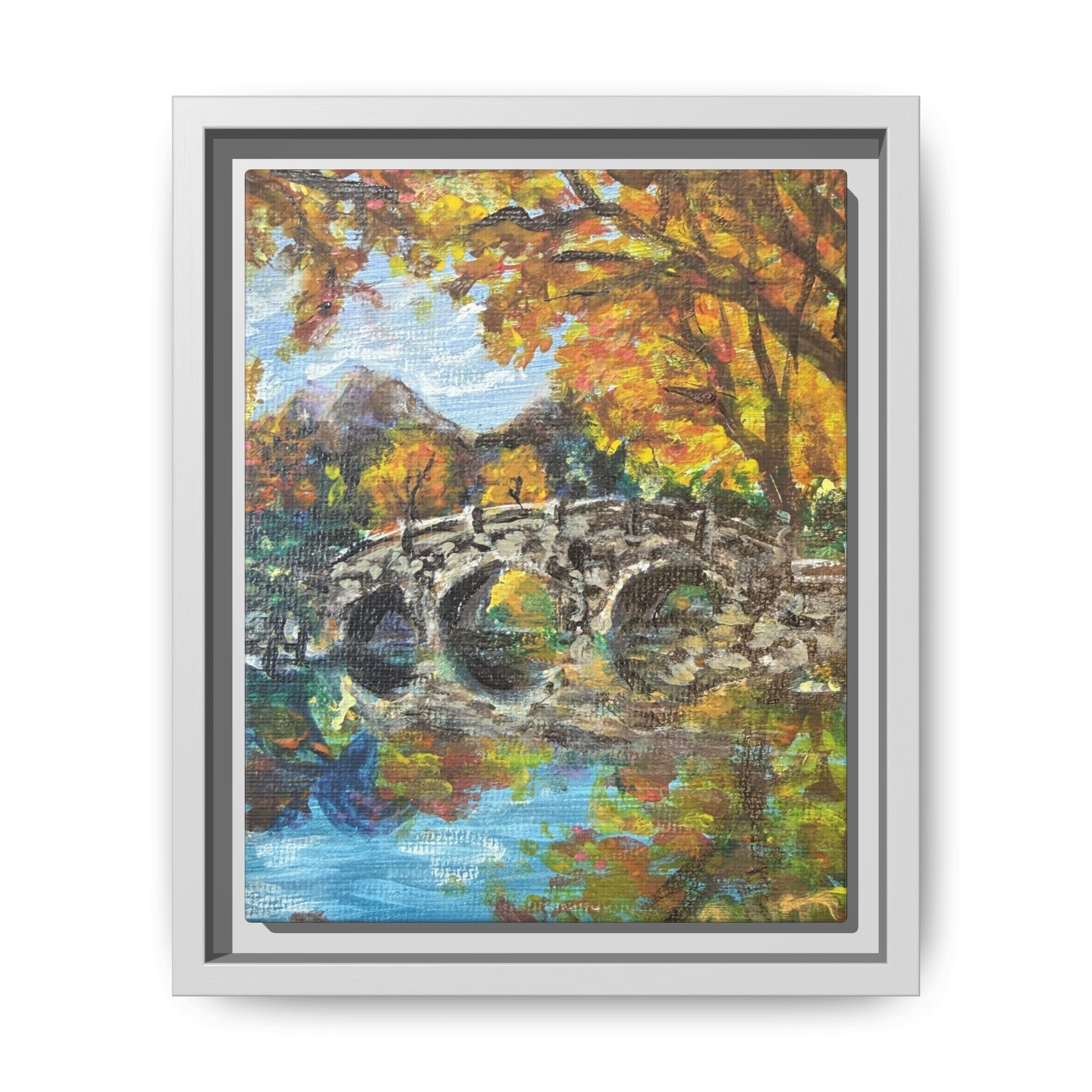 Framed Print of Original Canvas Wall Art — Autumn Bridge Landscape
