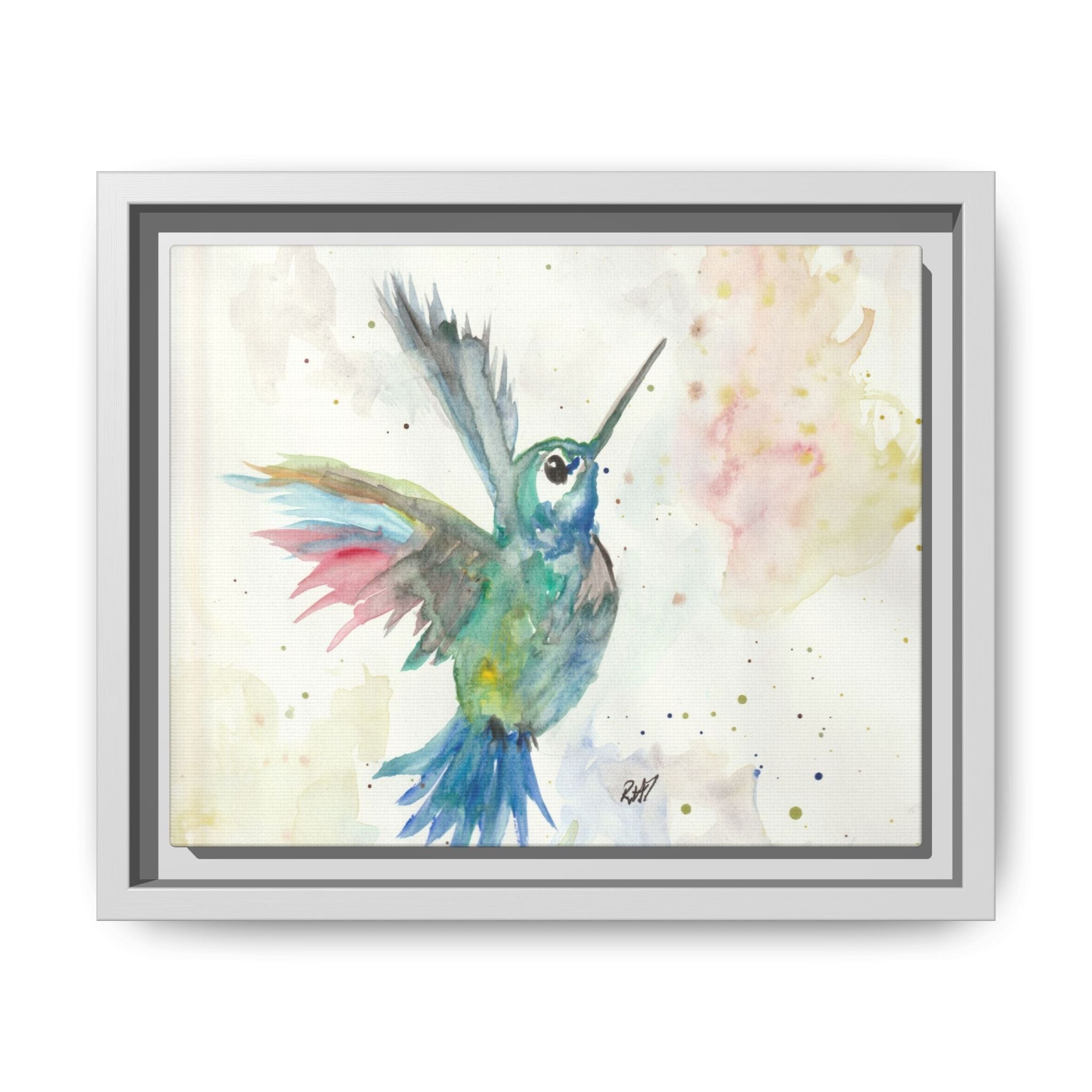 Higher Hummingbird Watercolor Framed Canvas Print of Original — Multicolor Matte Wall Art