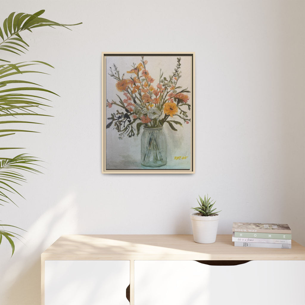 Framed Matte Canvas Art - Flower in Glass Jar Floral Painting Print of Original