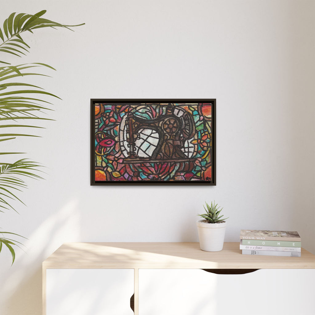 Framed Sewing Machine Stained-Glass Canvas Print of Original Great Grandma's Sewing Machine